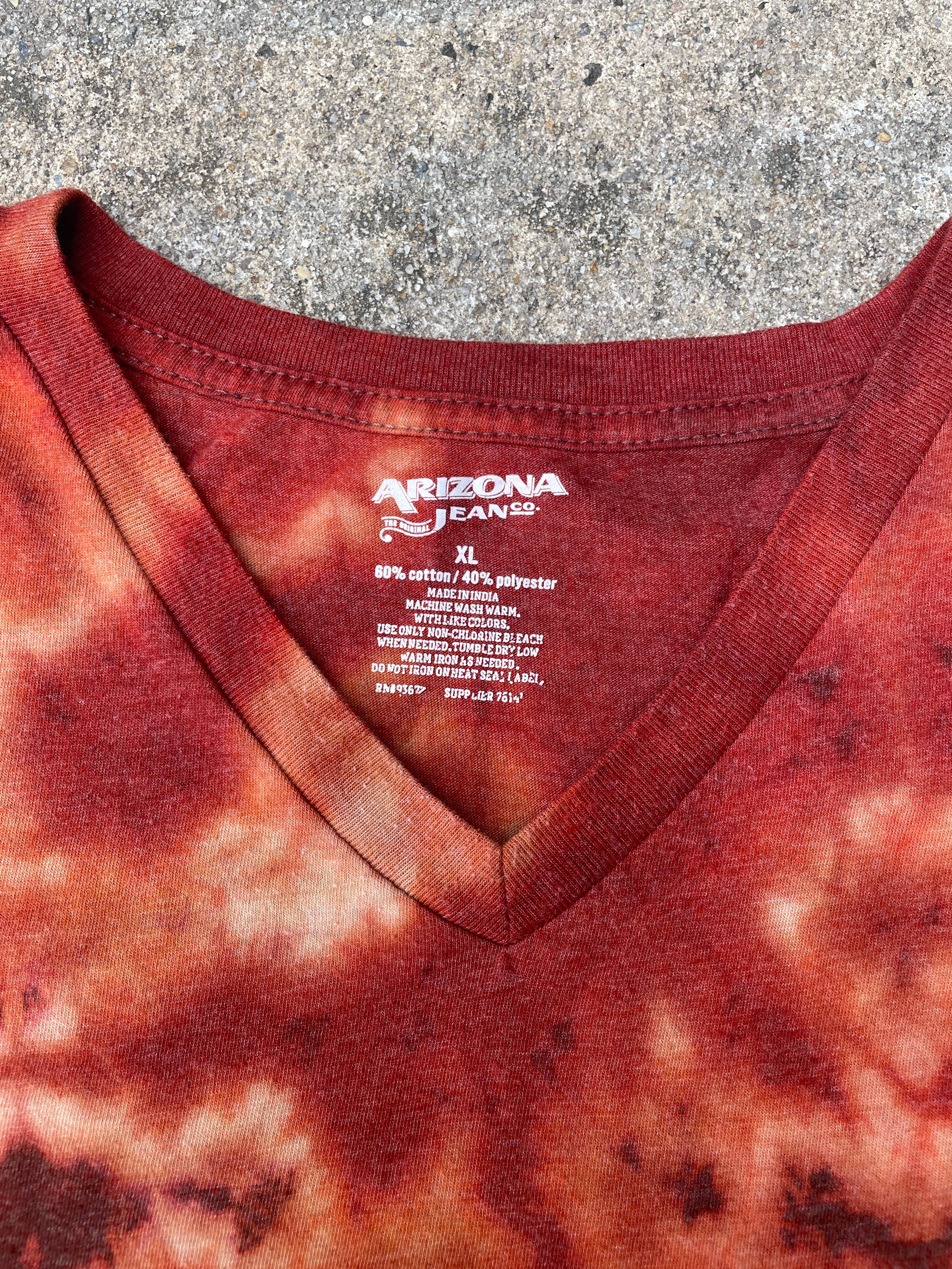 Hand-Printed North Carolina Brown and Orange Reverse Tie Dye Short Sleeve V-Neck T-Shirt | Men's Size XL