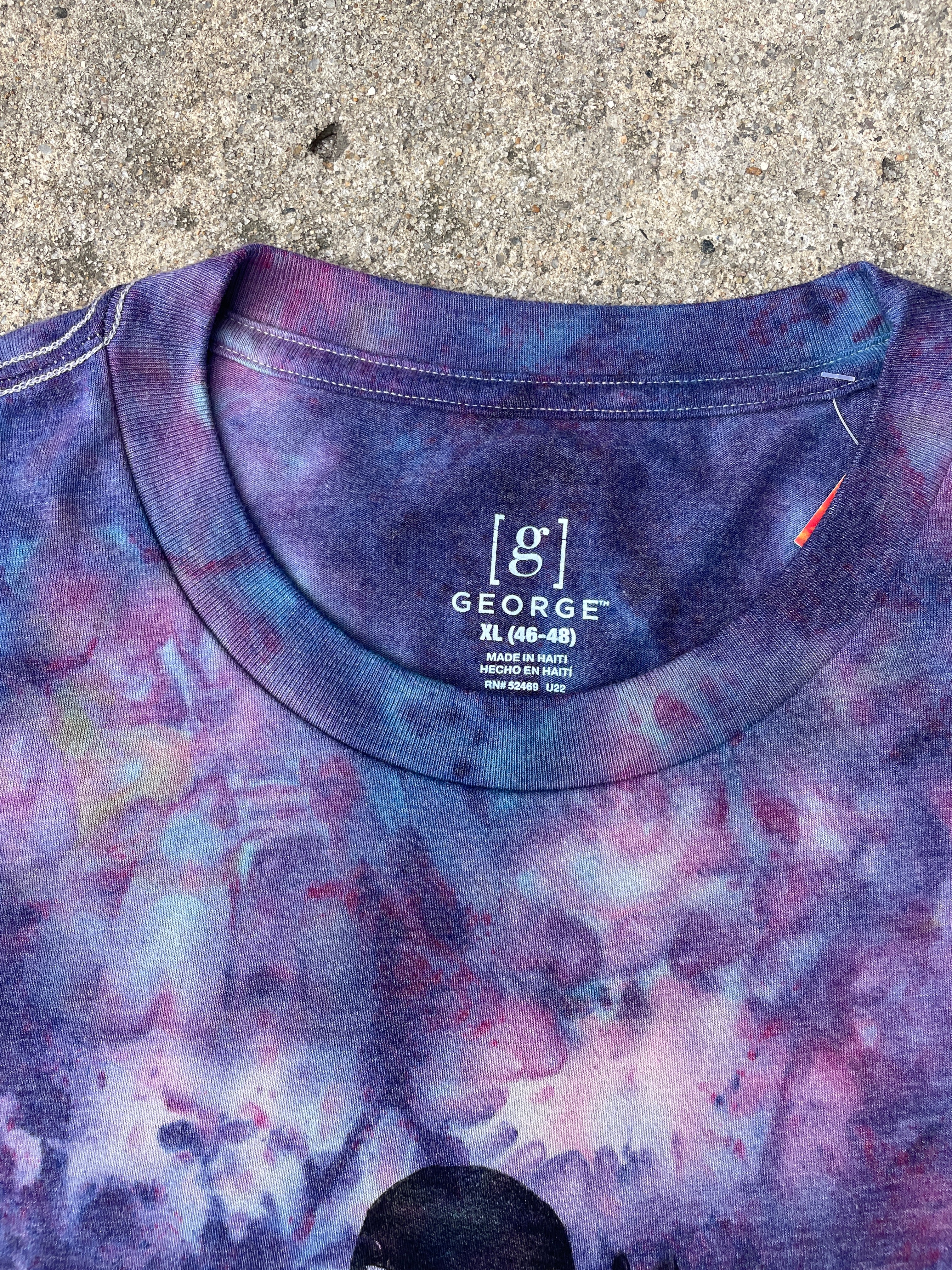 Hand-Printed Alien Blue and Purple Galaxy Dye Short Sleeve T-Shirt | Men's Size XL