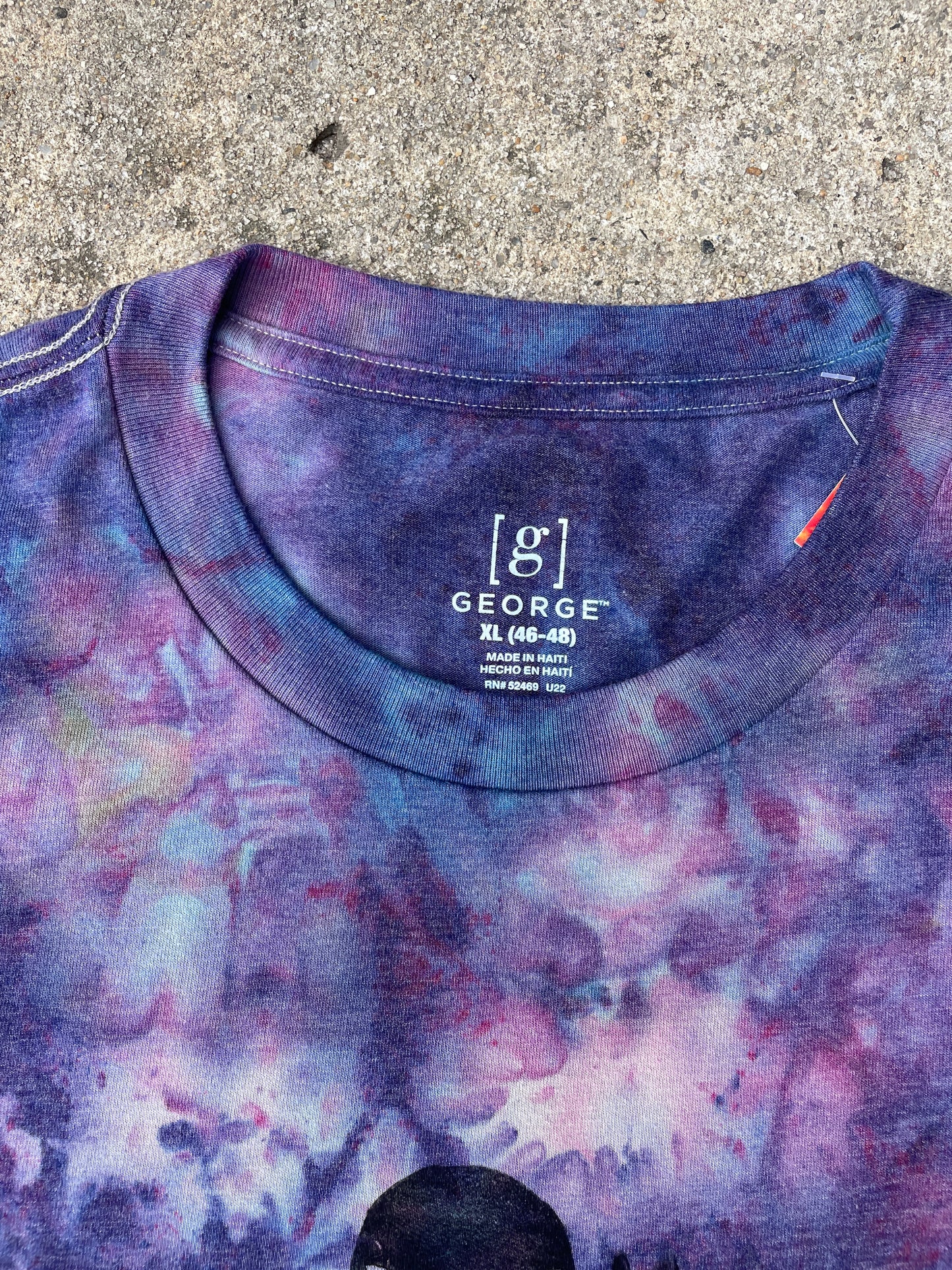 Hand-Printed Alien Blue and Purple Galaxy Dye Short Sleeve T-Shirt | Men's Size XL