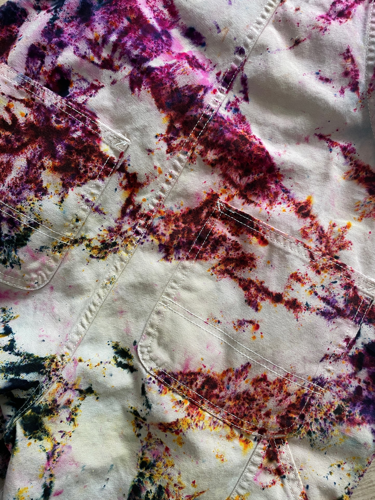 Women's Small Vans Rainbow Funfetti Tie Dye Overalls | One-Of-a-Kind Upcycled Cream and Earth Tones Overalls