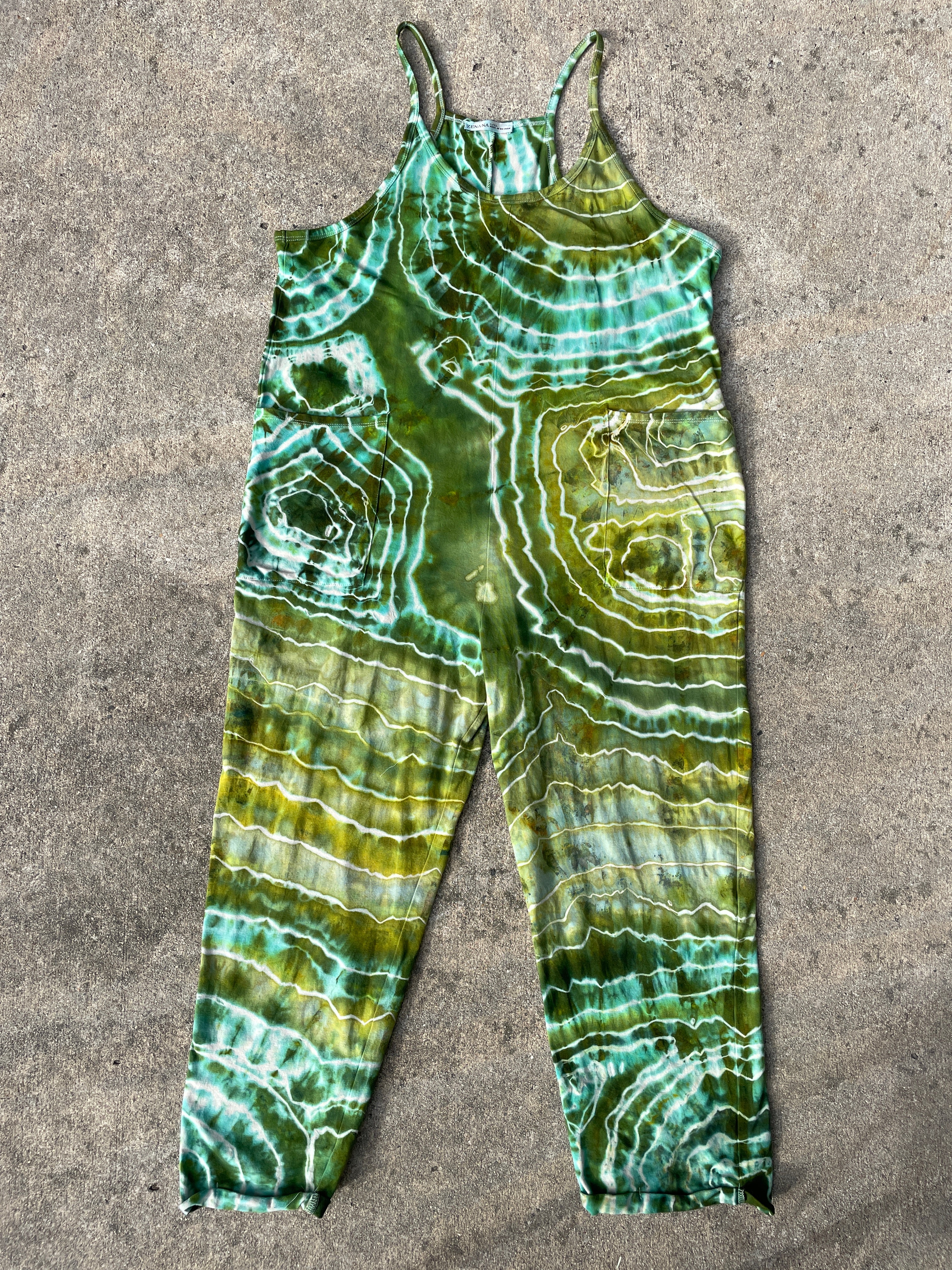 Groovy Green Tie Dye Jumpsuit | Women's Size Large/XL | Green and Blue Geode Jumper
