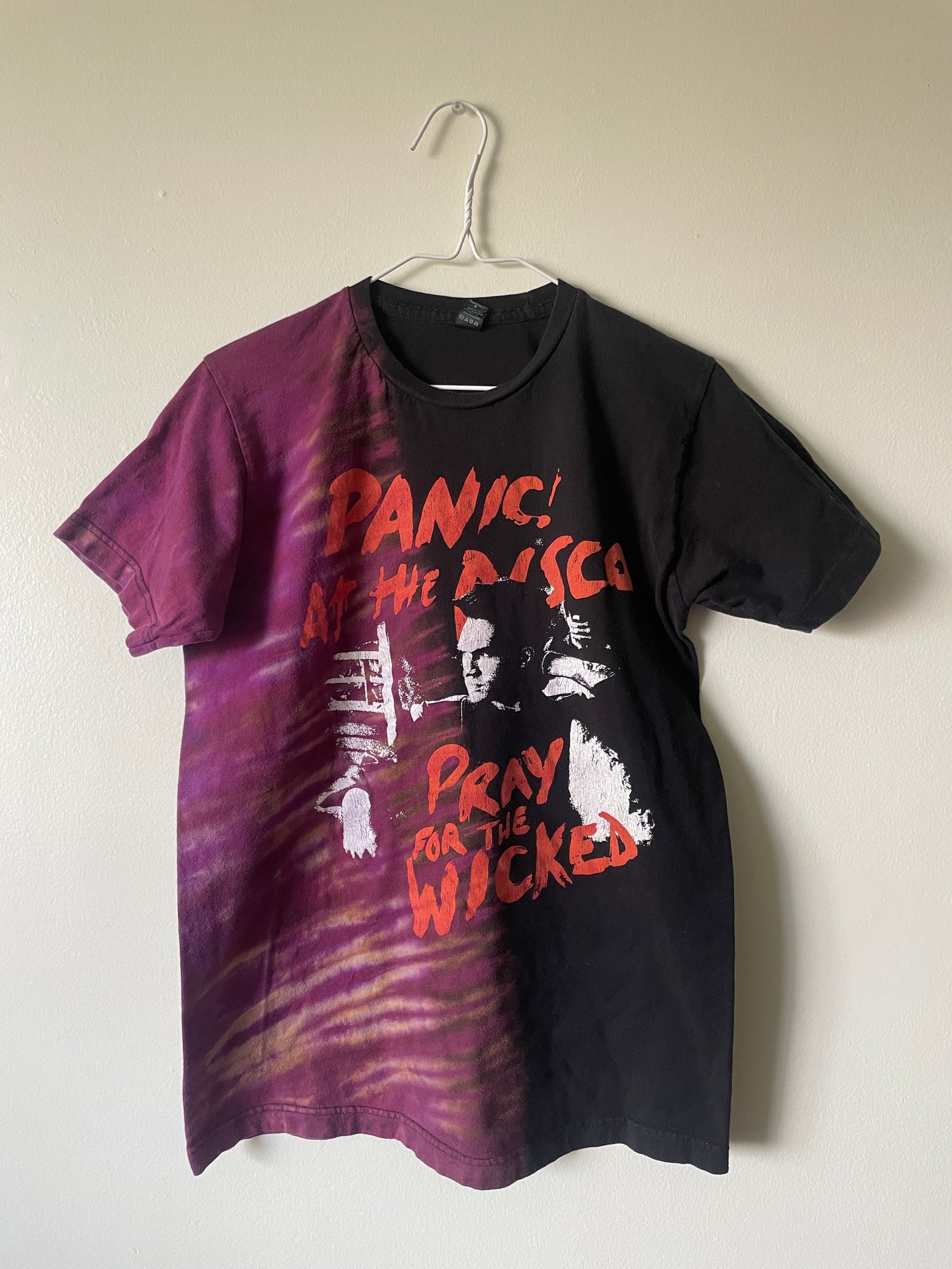 Panic! At the Disco Pray for the Wicked Handmade Tie Dye Short Sleeve T-Shirt | One-Of-a-Kind Upcycled Black and Pink Top | Men's Medium