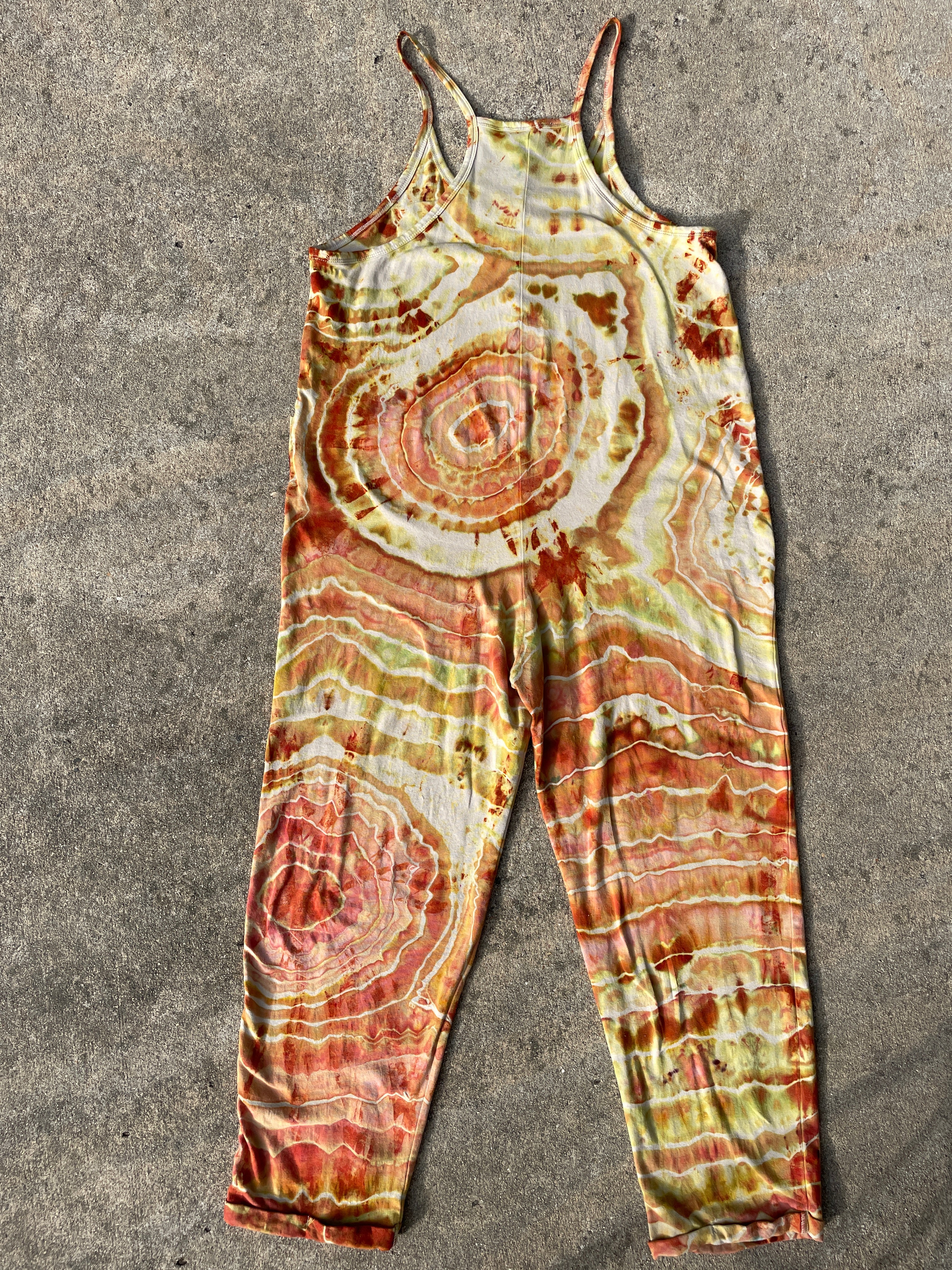 Desert Sun Tie Dye Jumpsuit | Women's Size Small/Medium | Red, Orange, Yellow Geode Jumper