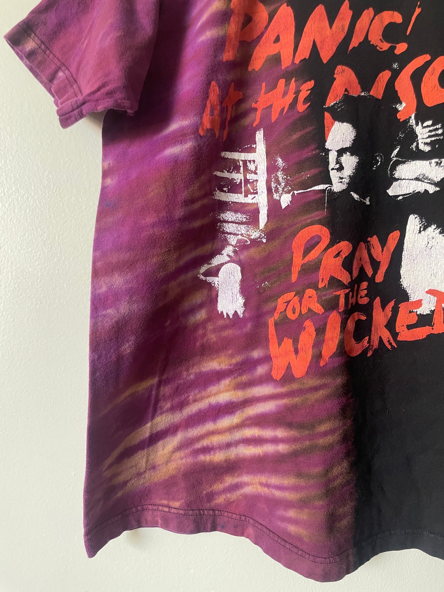 Panic! At the Disco Pray for the Wicked Handmade Tie Dye Short Sleeve T-Shirt | One-Of-a-Kind Upcycled Black and Pink Top | Men's Medium