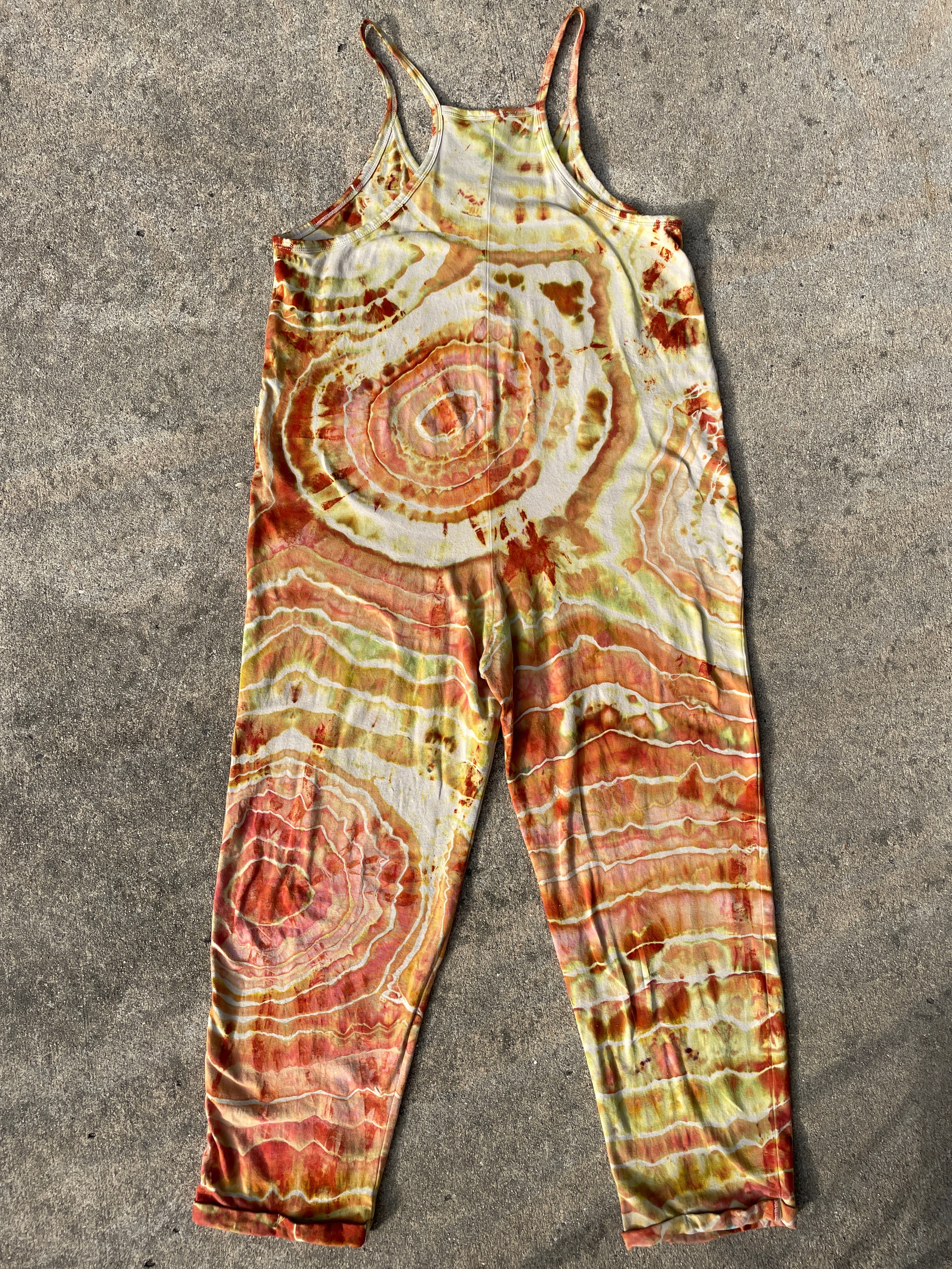 Desert Sun Tie Dye Jumpsuit | Women's Size Small/Medium | Red, Orange, Yellow Geode Jumper