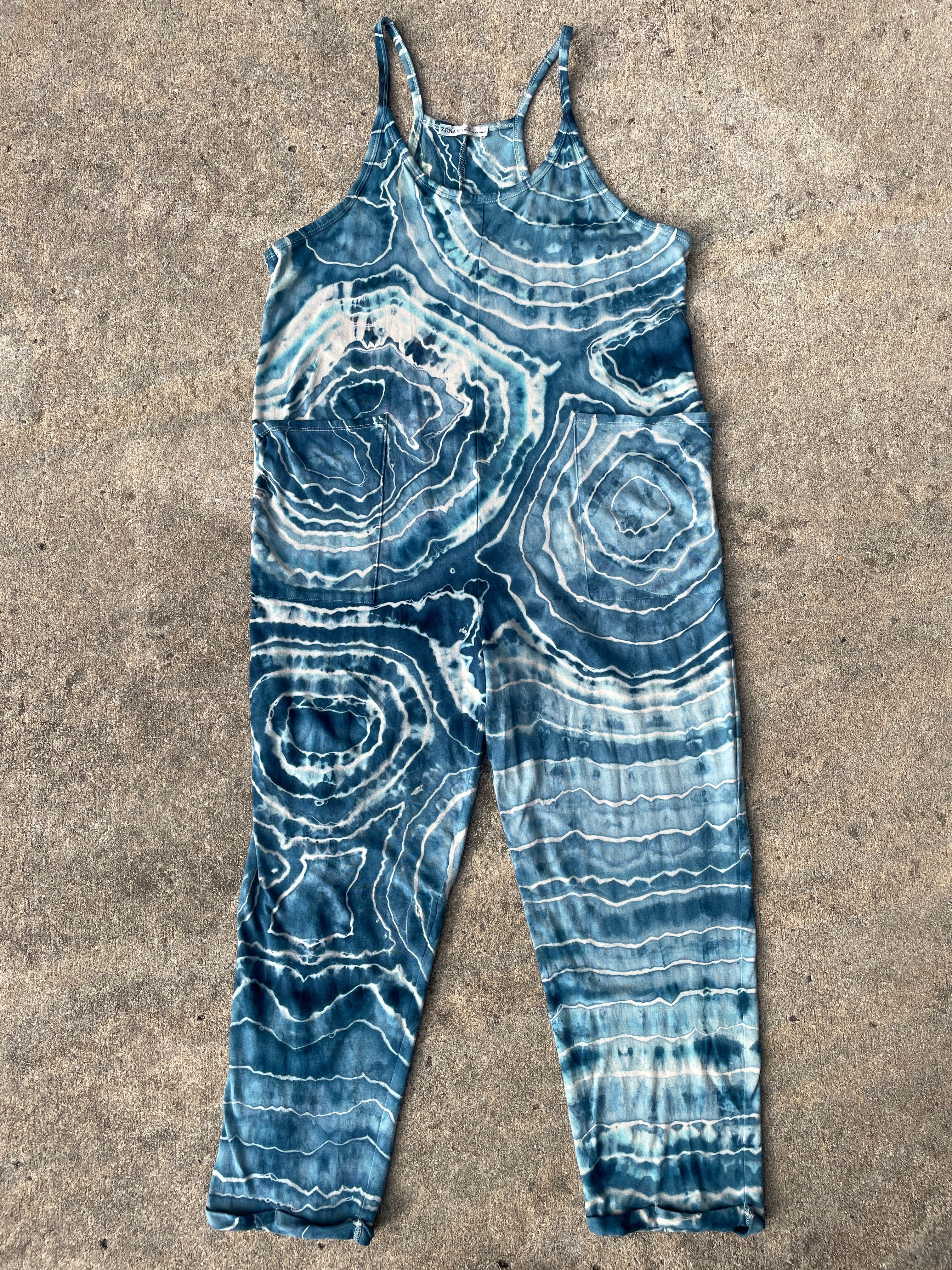 Blue Waves Tie Dye Jumpsuit | Women's Size Small/Medium | Blue and White Geode Jumper