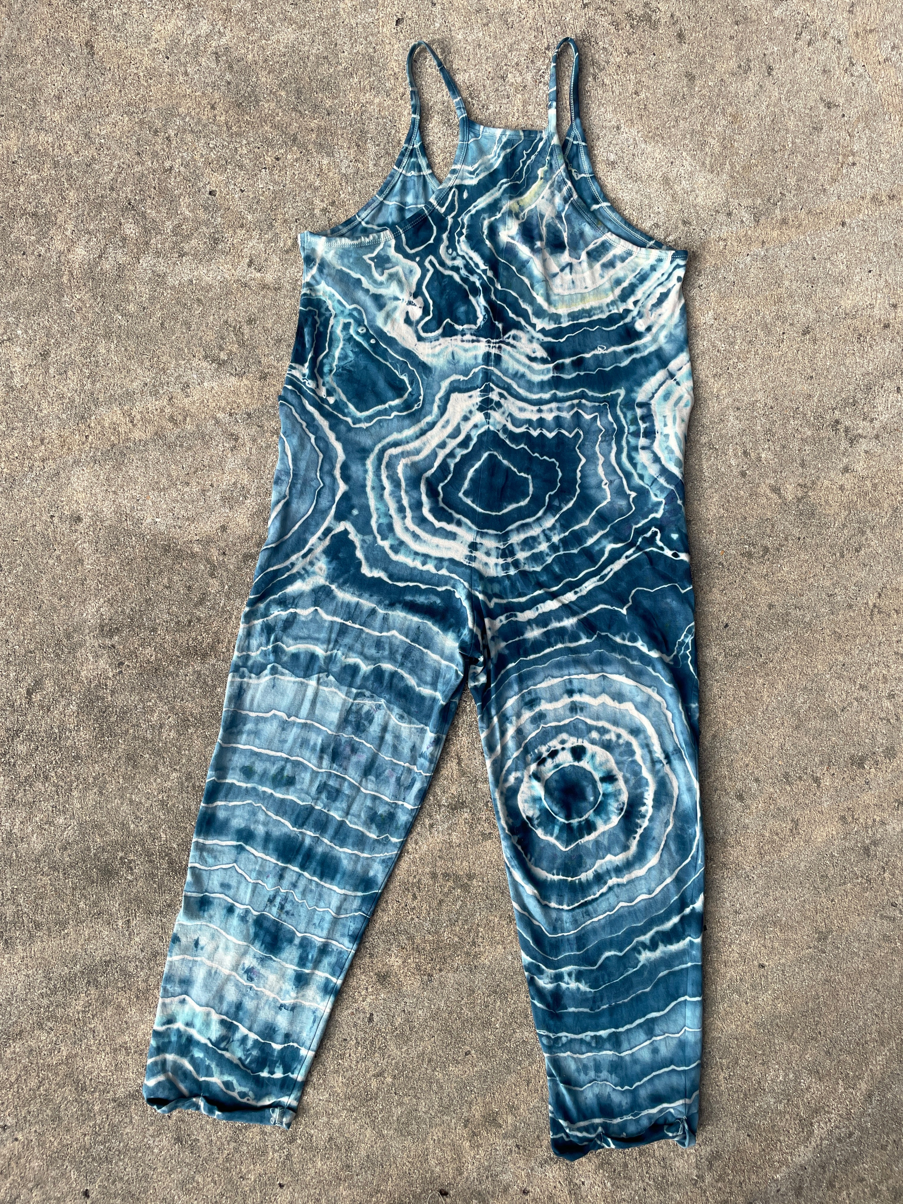 Blue Waves Tie Dye Jumpsuit | Women's Size Small/Medium | Blue and White Geode Jumper
