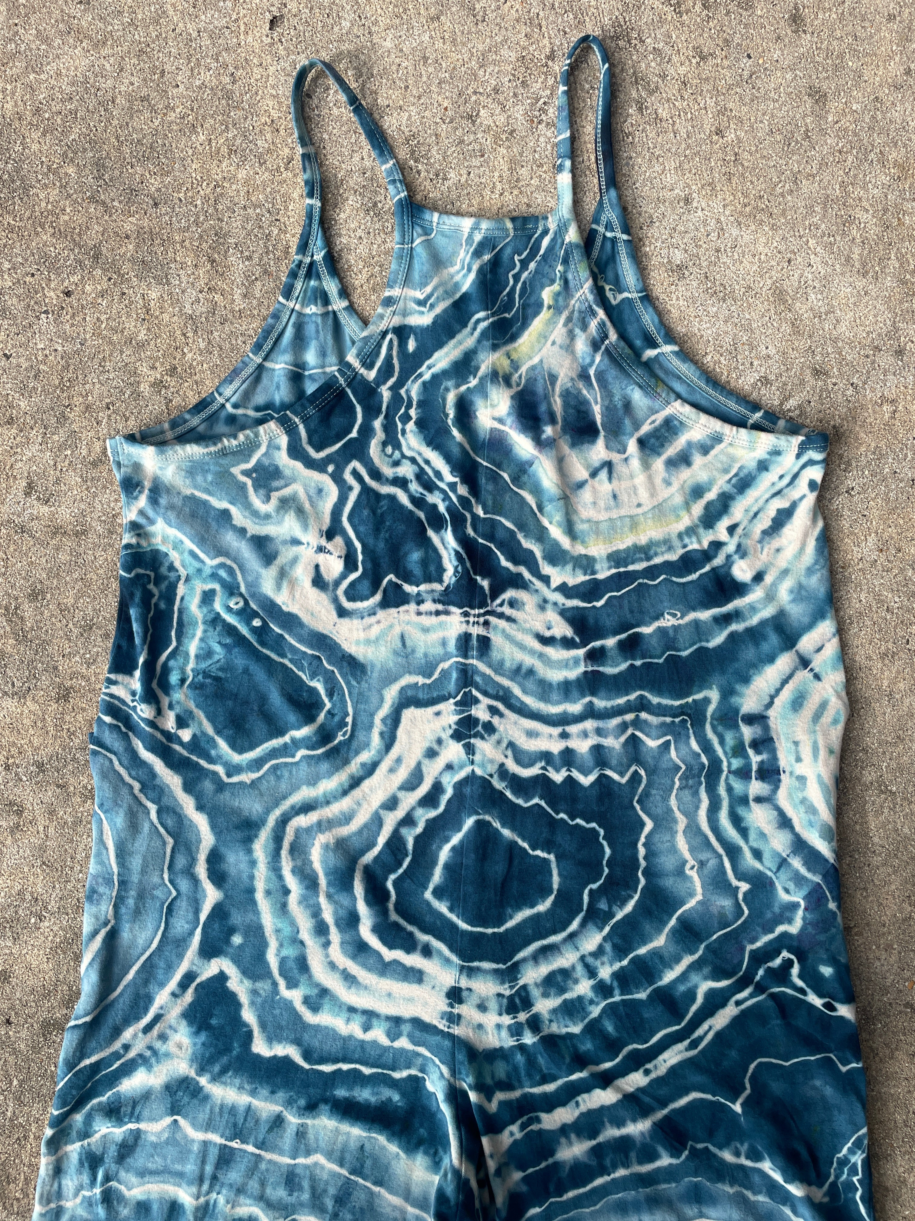 Blue Waves Tie Dye Jumpsuit | Women's Size Small/Medium | Blue and White Geode Jumper