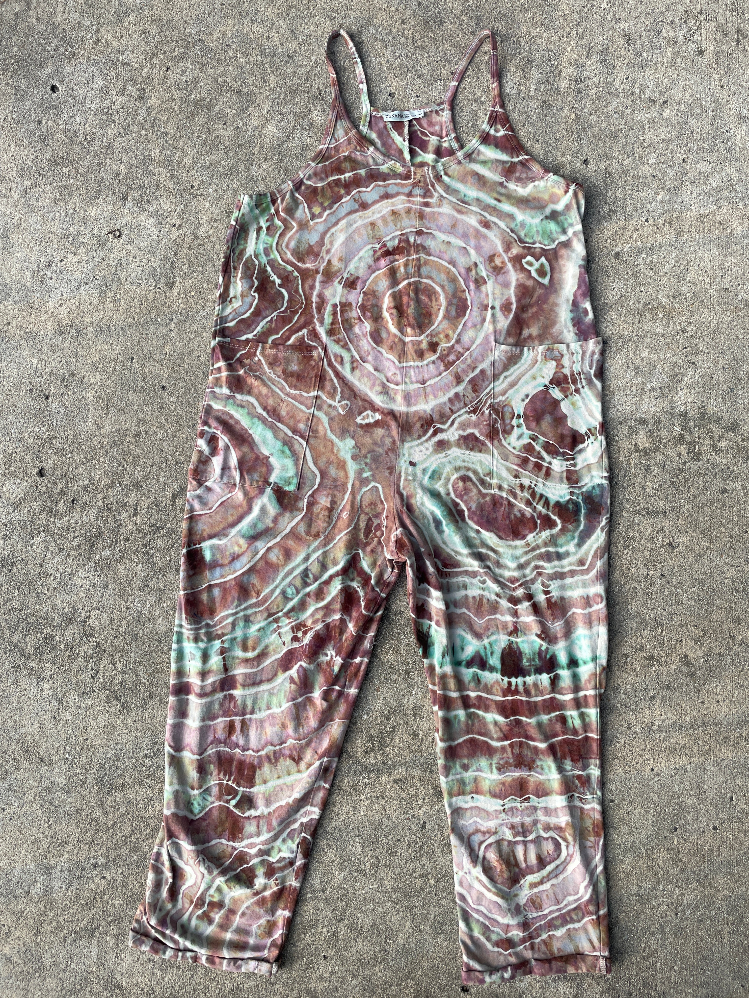 Mellow Mushroom Tie Dye Jumpsuit | Women's Size Small/Medium | Pink and Blue Geode Jumper