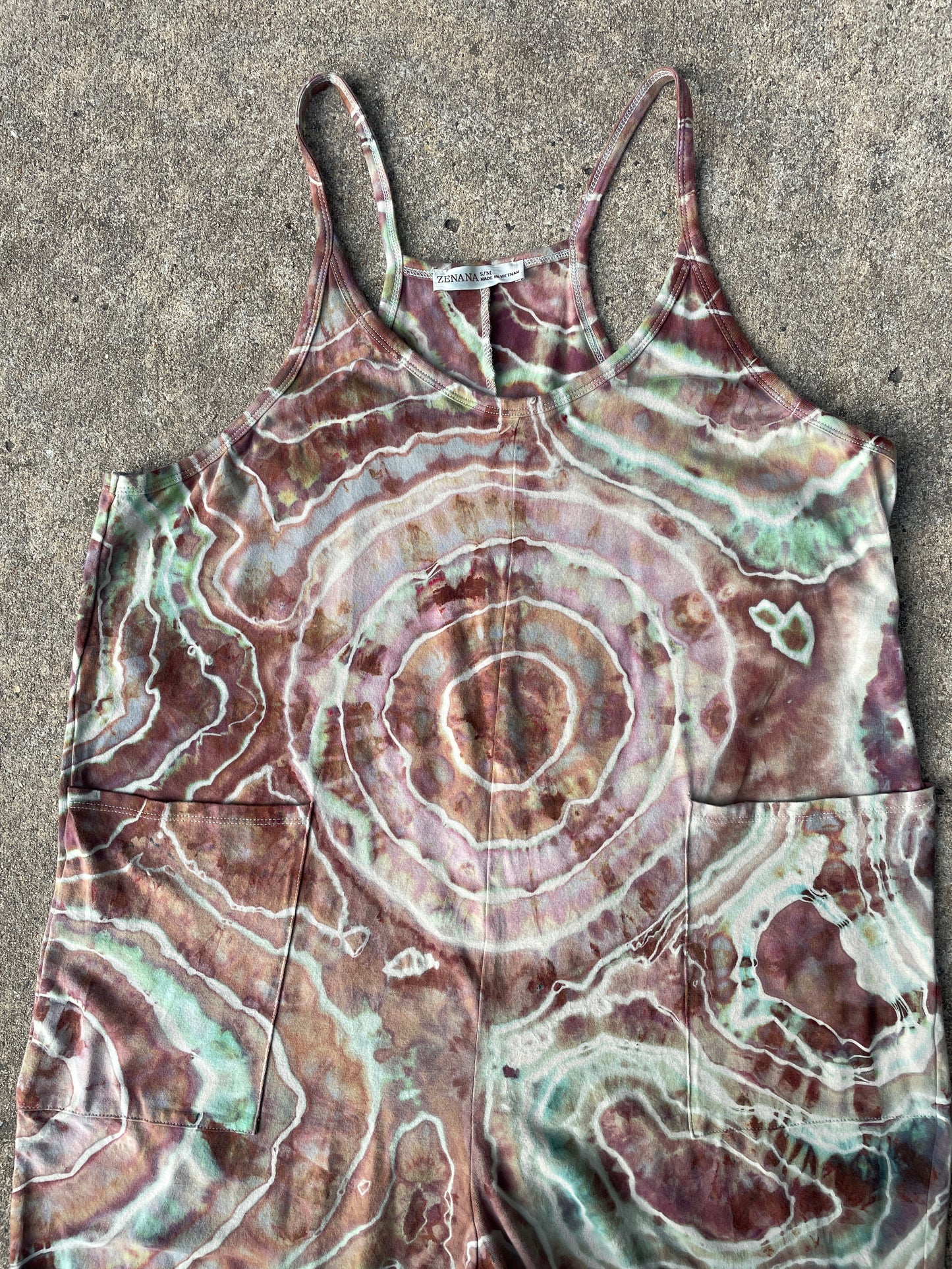 Mellow Mushroom Tie Dye Jumpsuit | Women's Size Small/Medium | Pink and Blue Geode Jumper