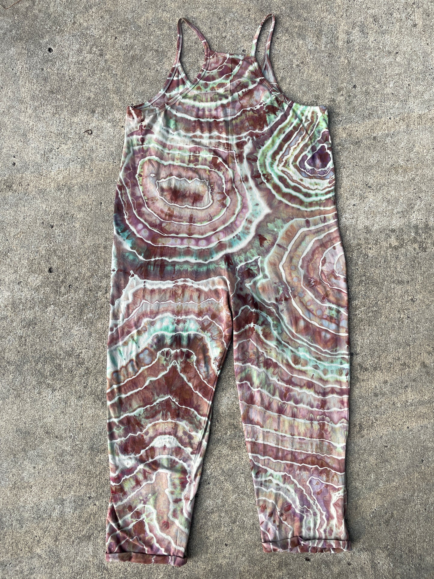 Mellow Mushroom Tie Dye Jumpsuit | Women's Size Small/Medium | Pink and Blue Geode Jumper