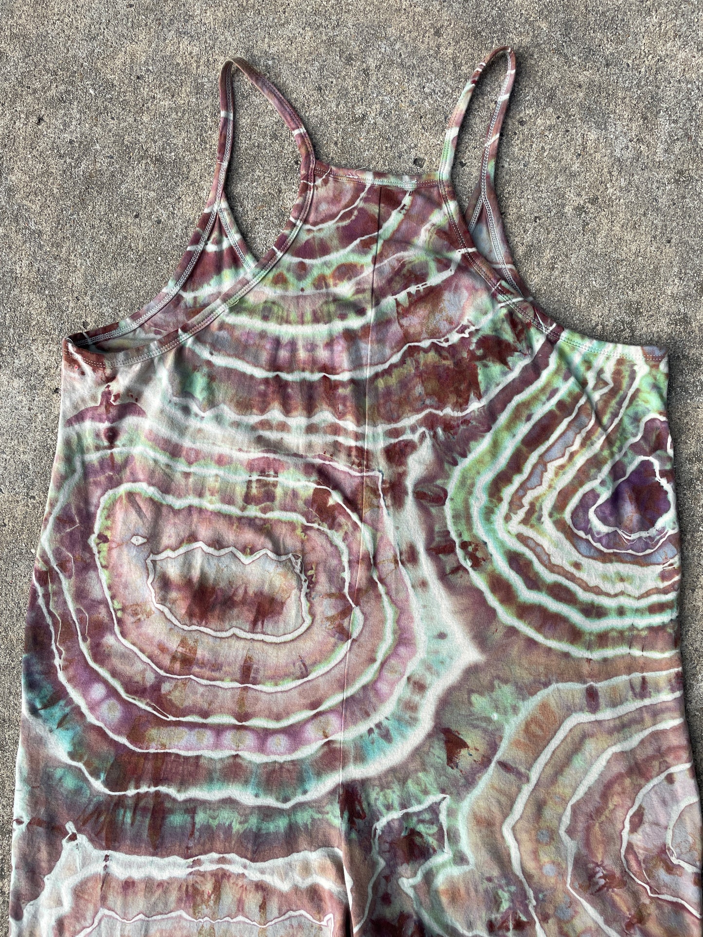 Mellow Mushroom Tie Dye Jumpsuit | Women's Size Small/Medium | Pink and Blue Geode Jumper