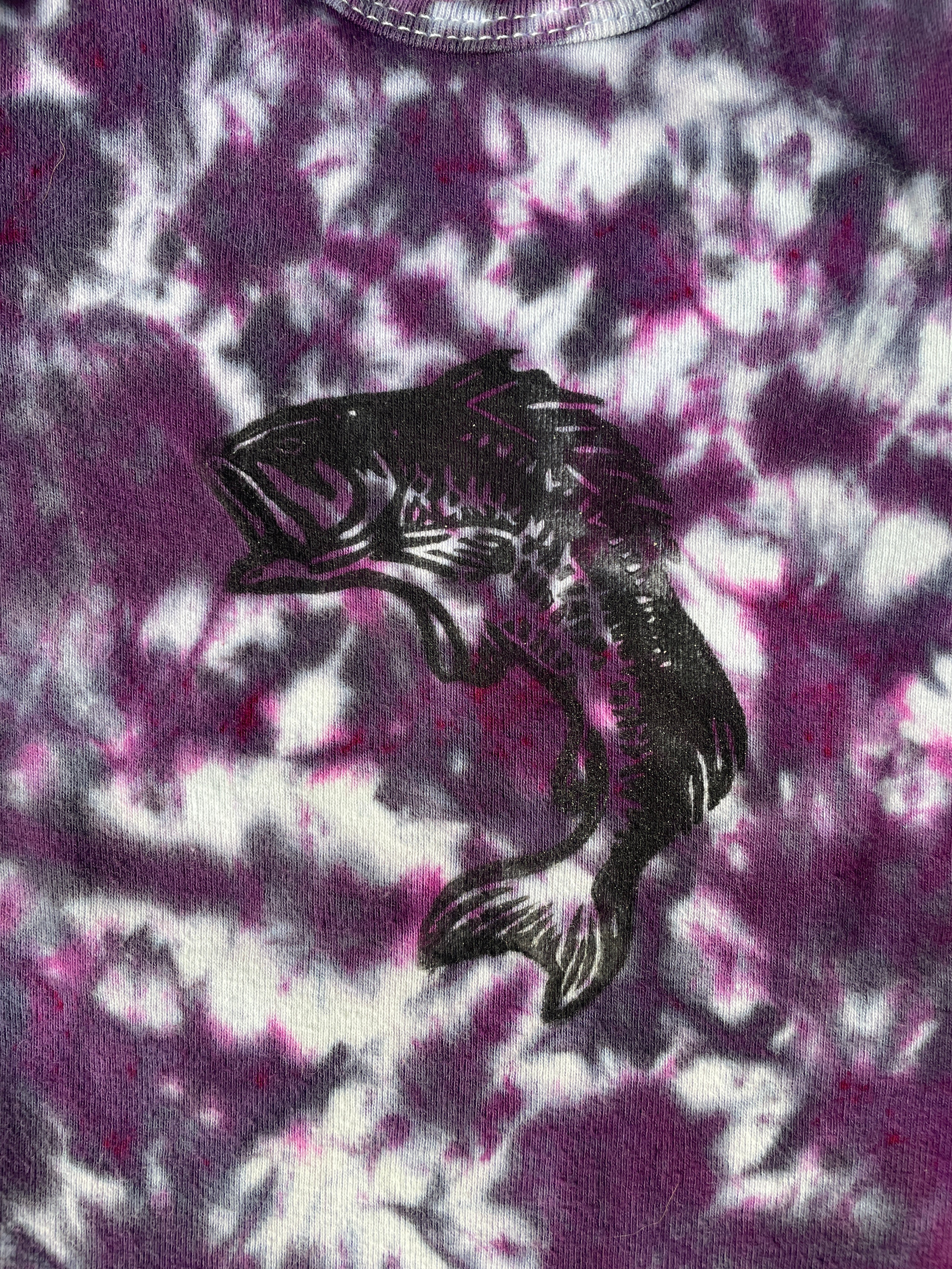Largemouth Bass Purple & Gray Tie Dye Baby Onesie | Size 6-9 MO