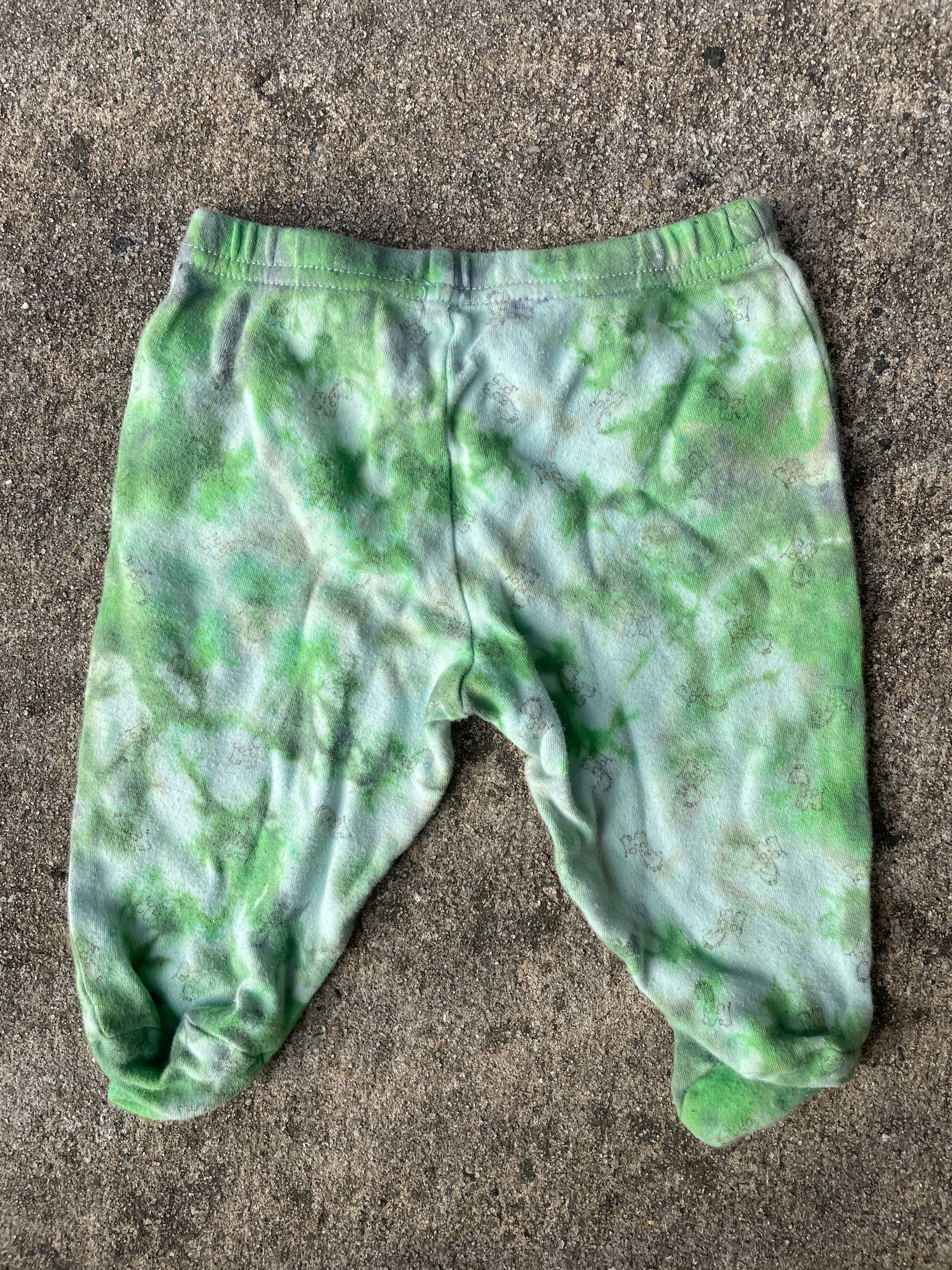 Largemouth Bass Green and White Tie Dye Baby Pants | Size 0-3 MO