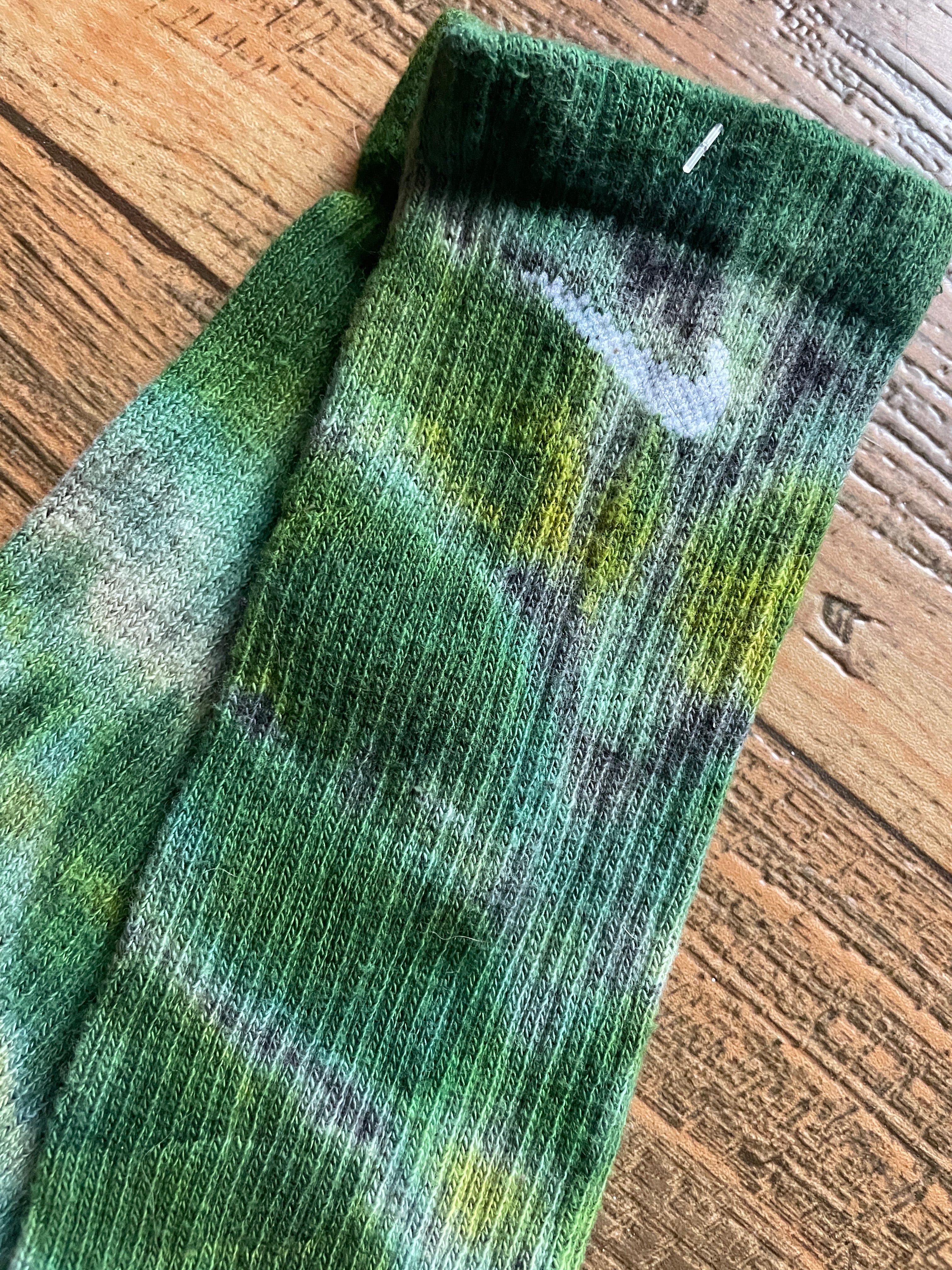 Green and Black Acid Dye Socks | One-of-a-Kind Nike Dri-FIT Everyday Plus Training Socks | Size Large (Men's 9-12/Women's 10-13)