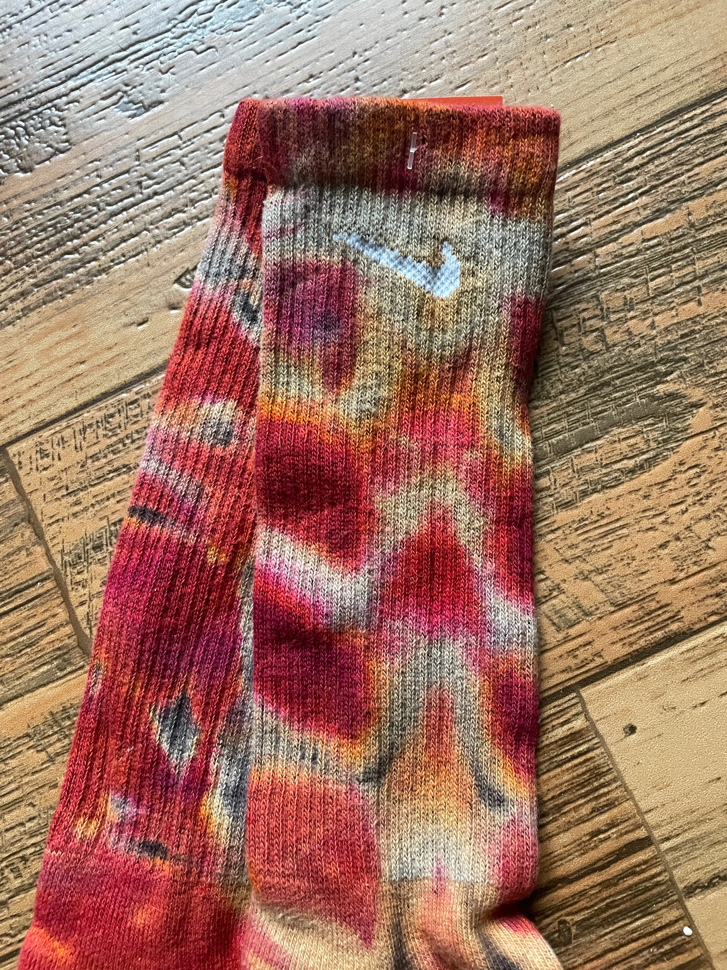 Red and Black Acid Dye Socks | One-of-a-Kind Nike Dri-FIT Everyday Plus Training Socks | Size Large (Men's 9-12/Women's 10-13)