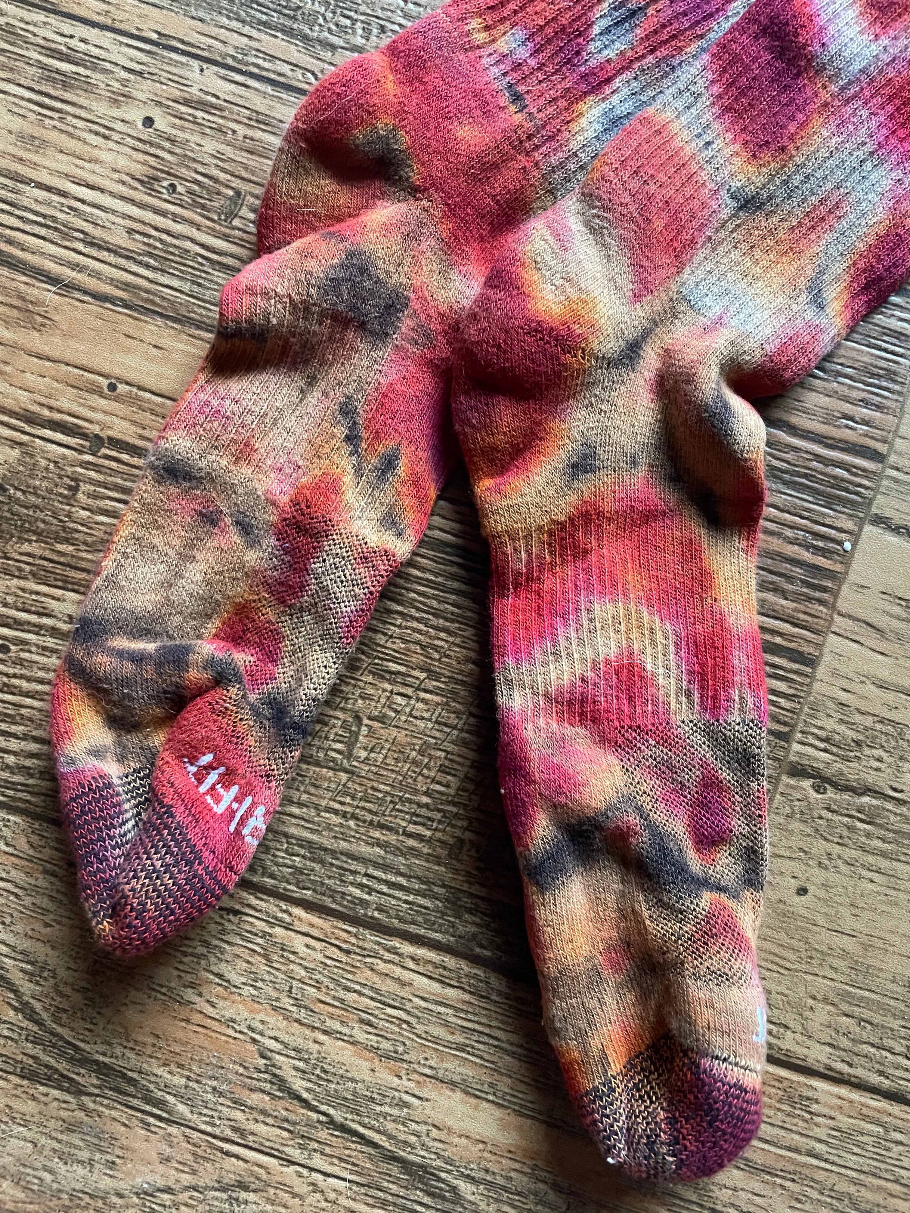 Red and Black Acid Dye Socks | One-of-a-Kind Nike Dri-FIT Everyday Plus Training Socks | Size Large (Men's 9-12/Women's 10-13)