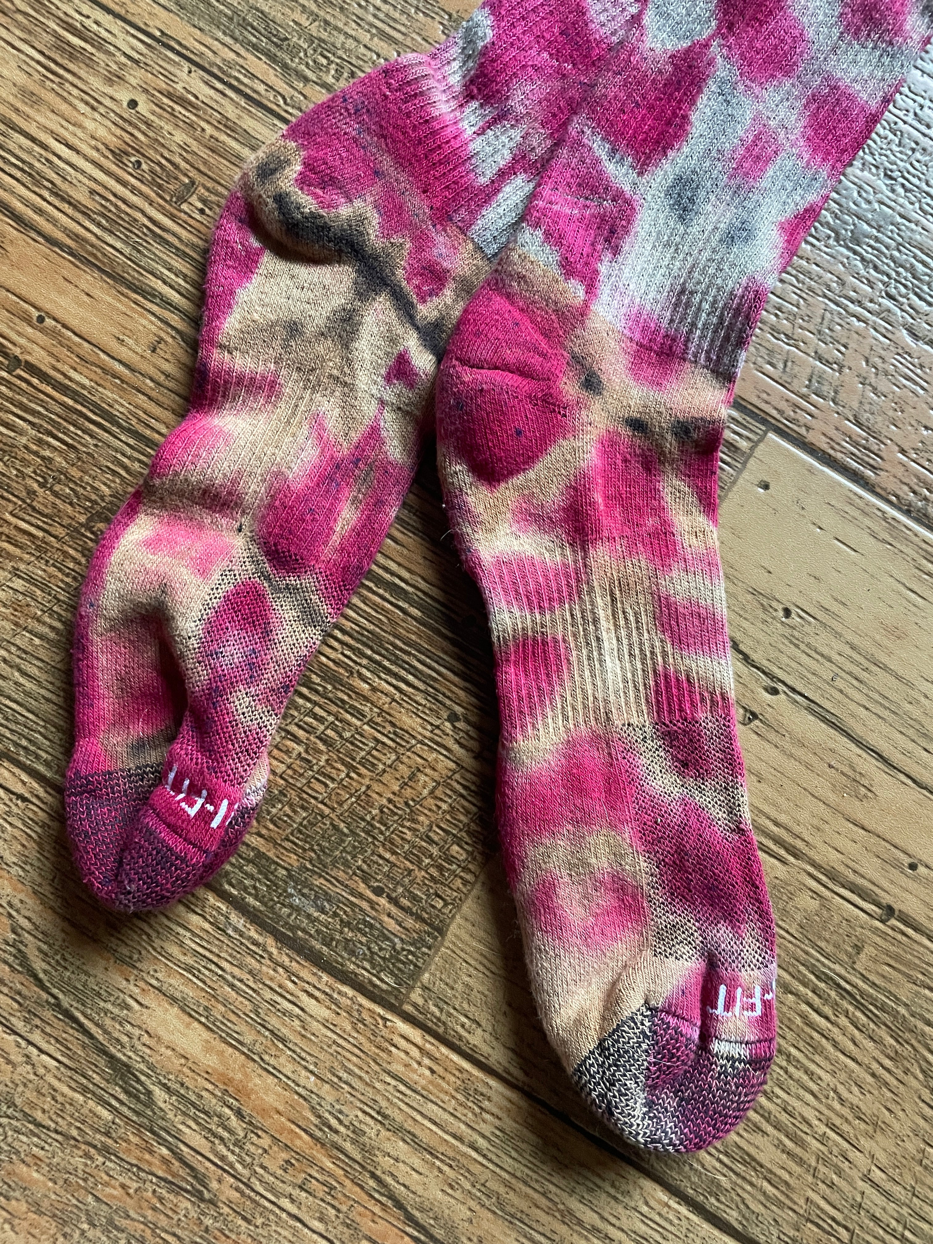 Pink and Black Acid Dye Socks | One-of-a-Kind Nike Dri-FIT Everyday Plus Training Socks | Size Large (Men's 9-12/Women's 10-13)