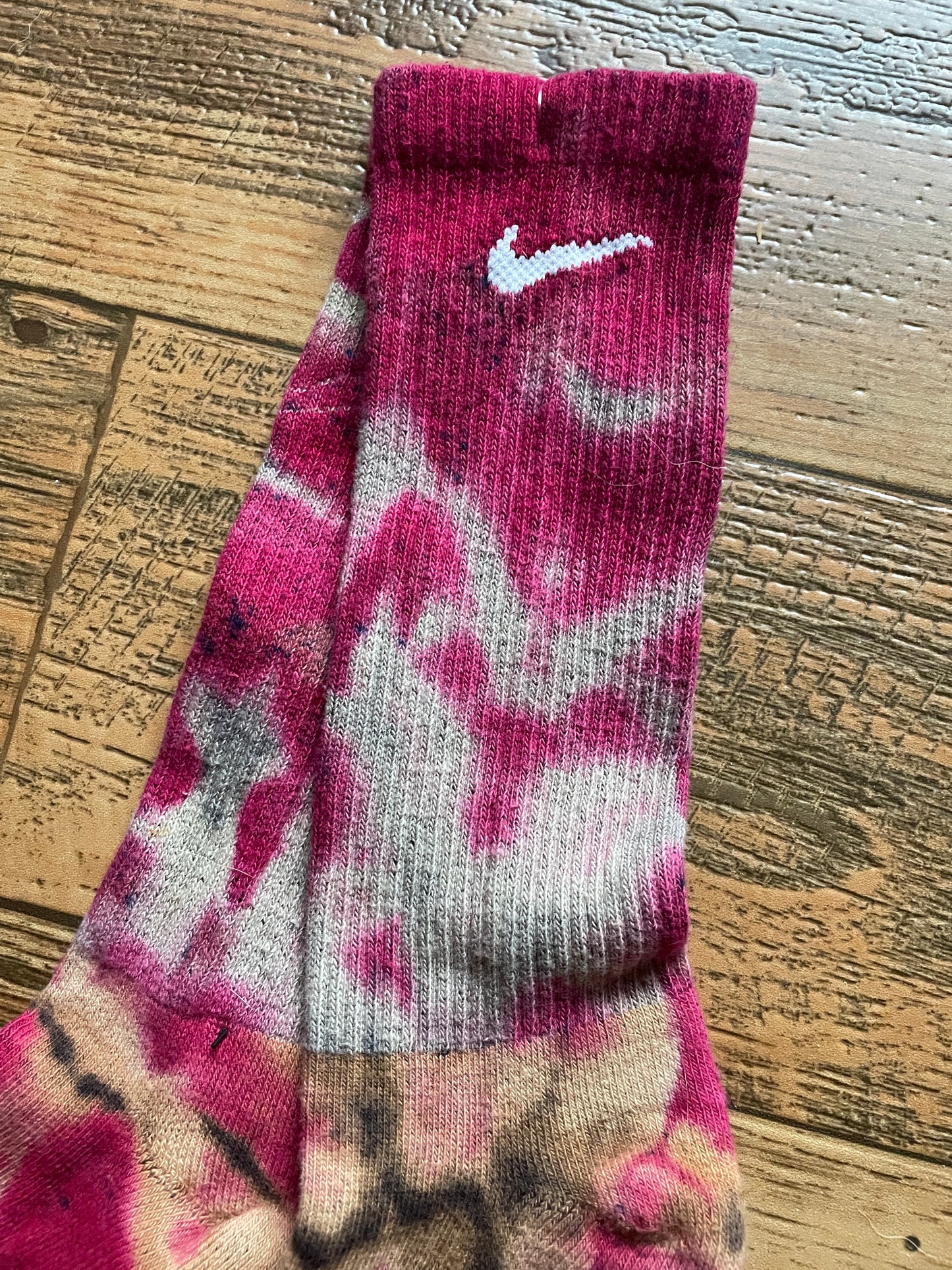 Pink and Black Acid Dye Socks | One-of-a-Kind Nike Dri-FIT Everyday Plus Training Socks | Size Large (Men's 9-12/Women's 10-13)