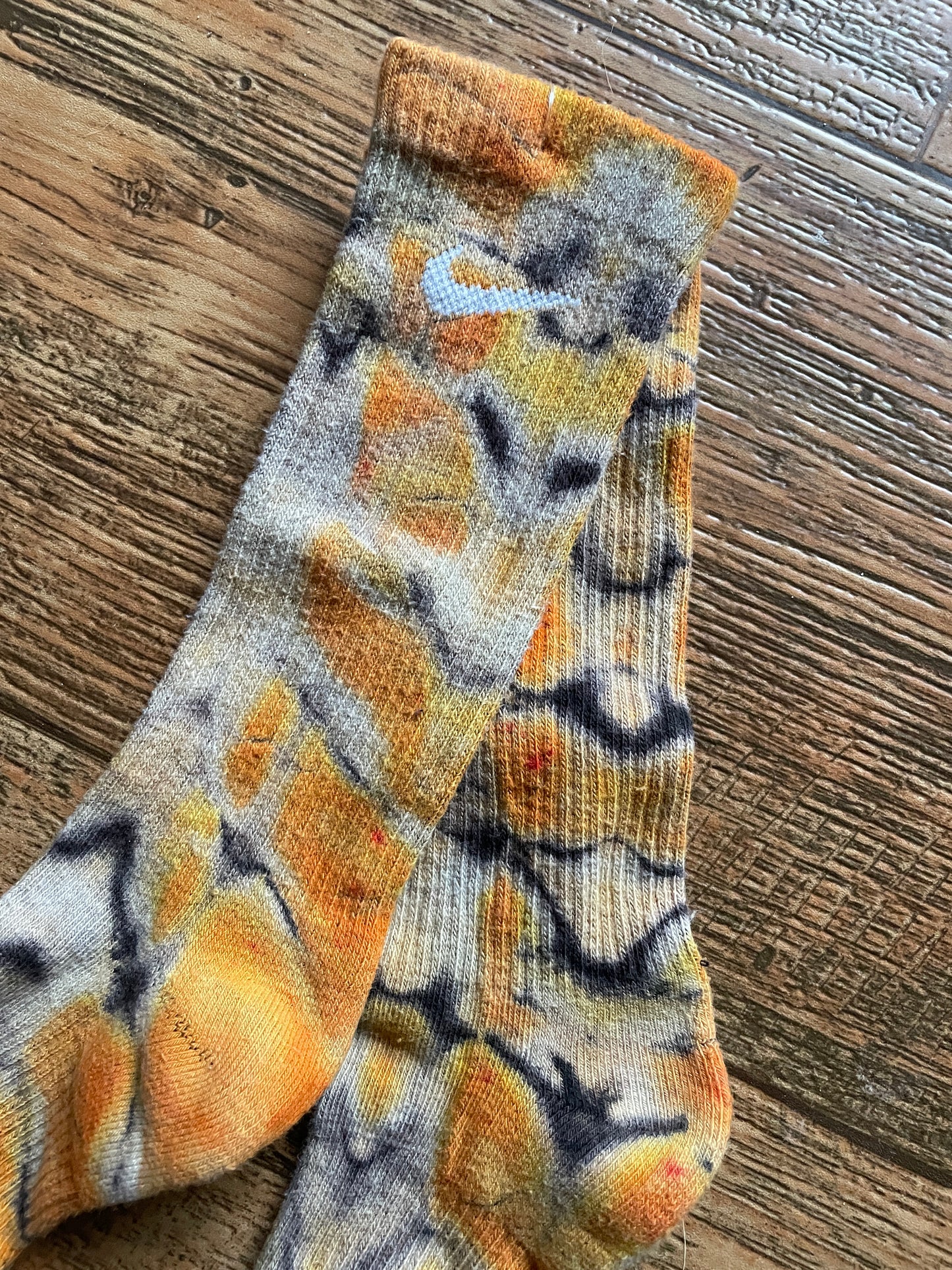 Orange and Black Acid Dye Socks | One-of-a-Kind Nike Dri-FIT Everyday Plus Training Socks | Size Medium (Men's 6-8/Women's 6-10)