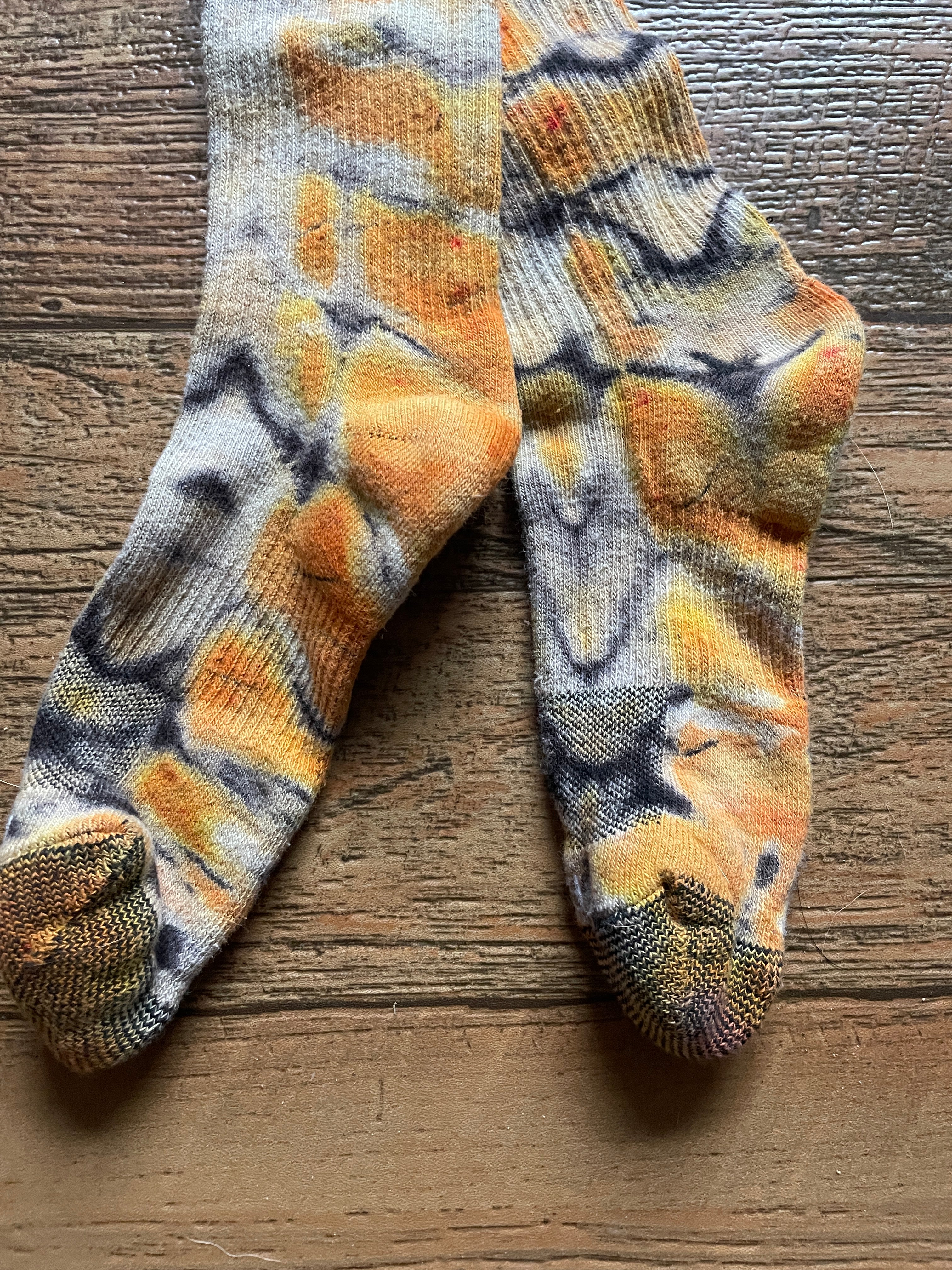 Orange and Black Acid Dye Socks | One-of-a-Kind Nike Dri-FIT Everyday Plus Training Socks | Size Medium (Men's 6-8/Women's 6-10)