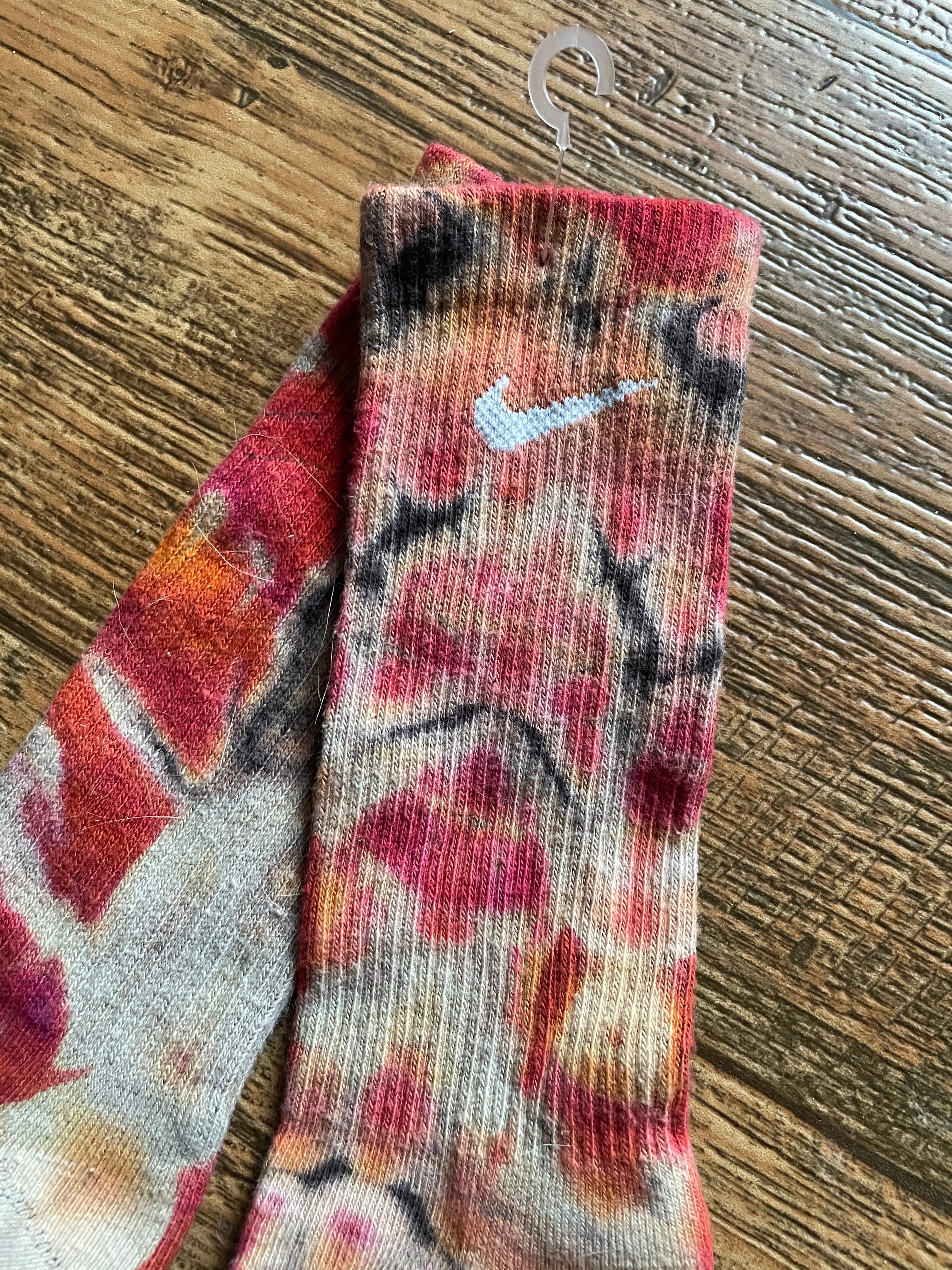 Red and Black Acid Dye Socks | One-of-a-Kind Nike Dri-FIT Everyday Plus Training Socks | Size Medium (Men's 6-8/Women's 6-10)