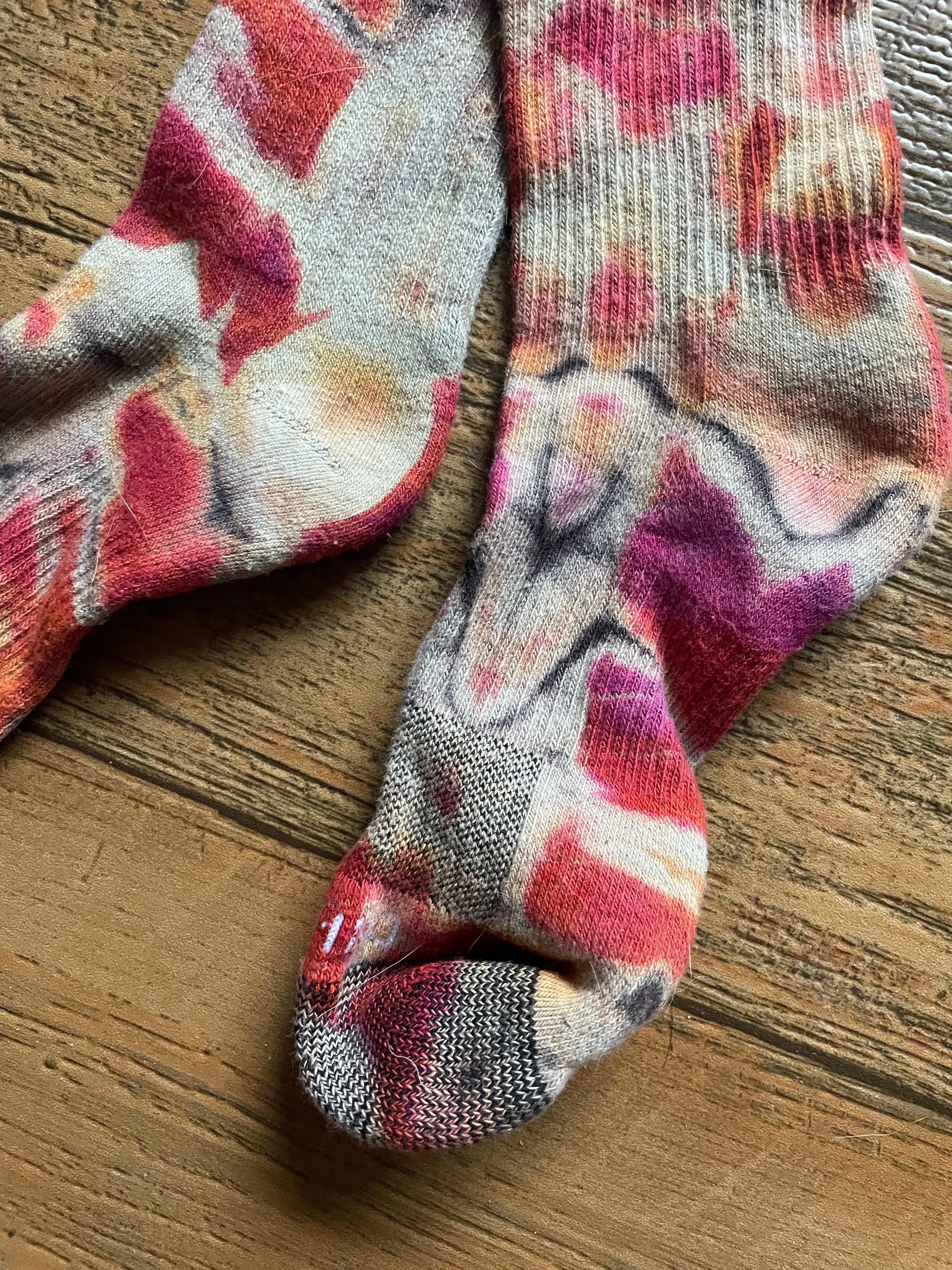 Red and Black Acid Dye Socks | One-of-a-Kind Nike Dri-FIT Everyday Plus Training Socks | Size Medium (Men's 6-8/Women's 6-10)