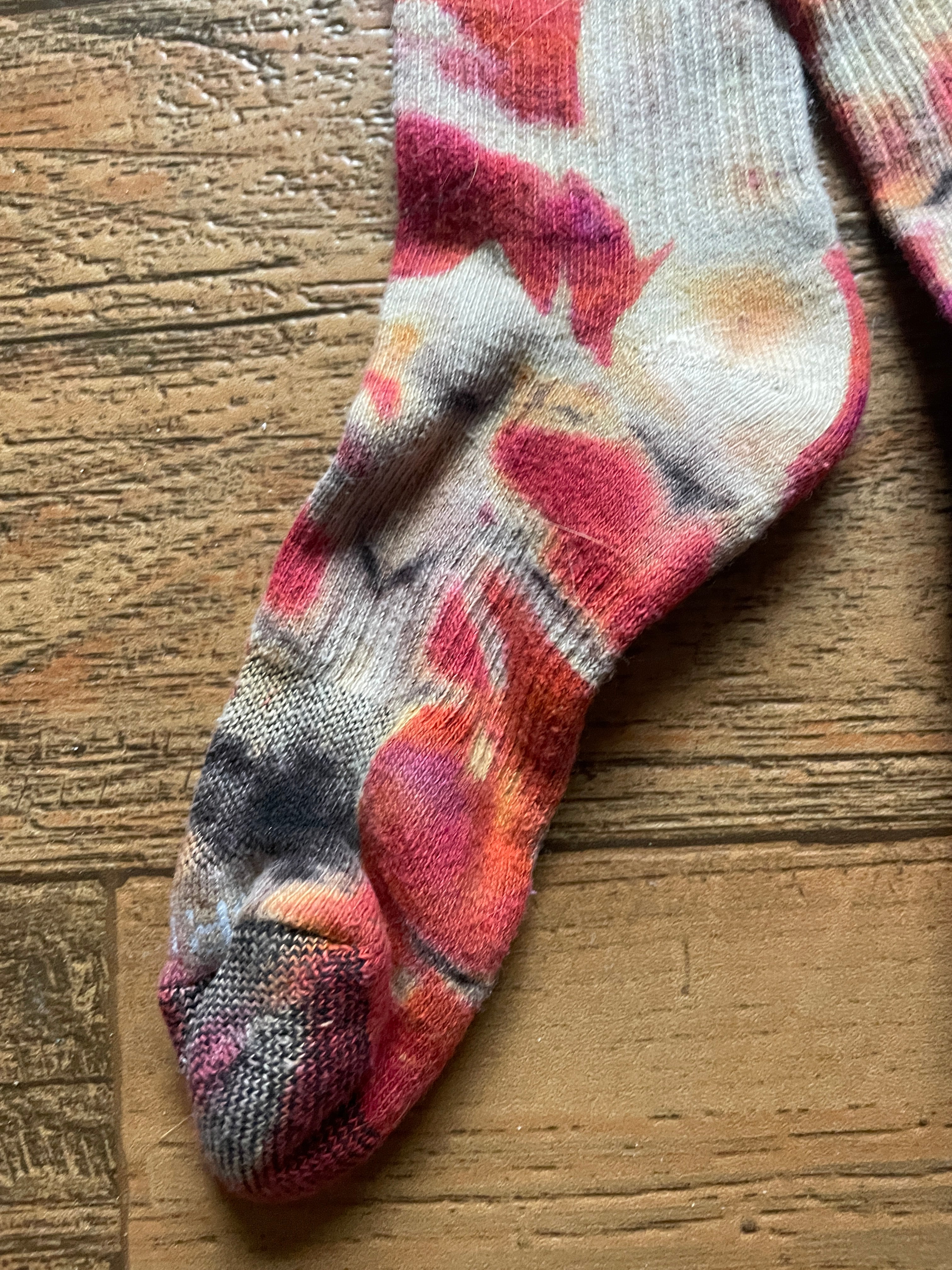 Red and Black Acid Dye Socks | One-of-a-Kind Nike Dri-FIT Everyday Plus Training Socks | Size Medium (Men's 6-8/Women's 6-10)