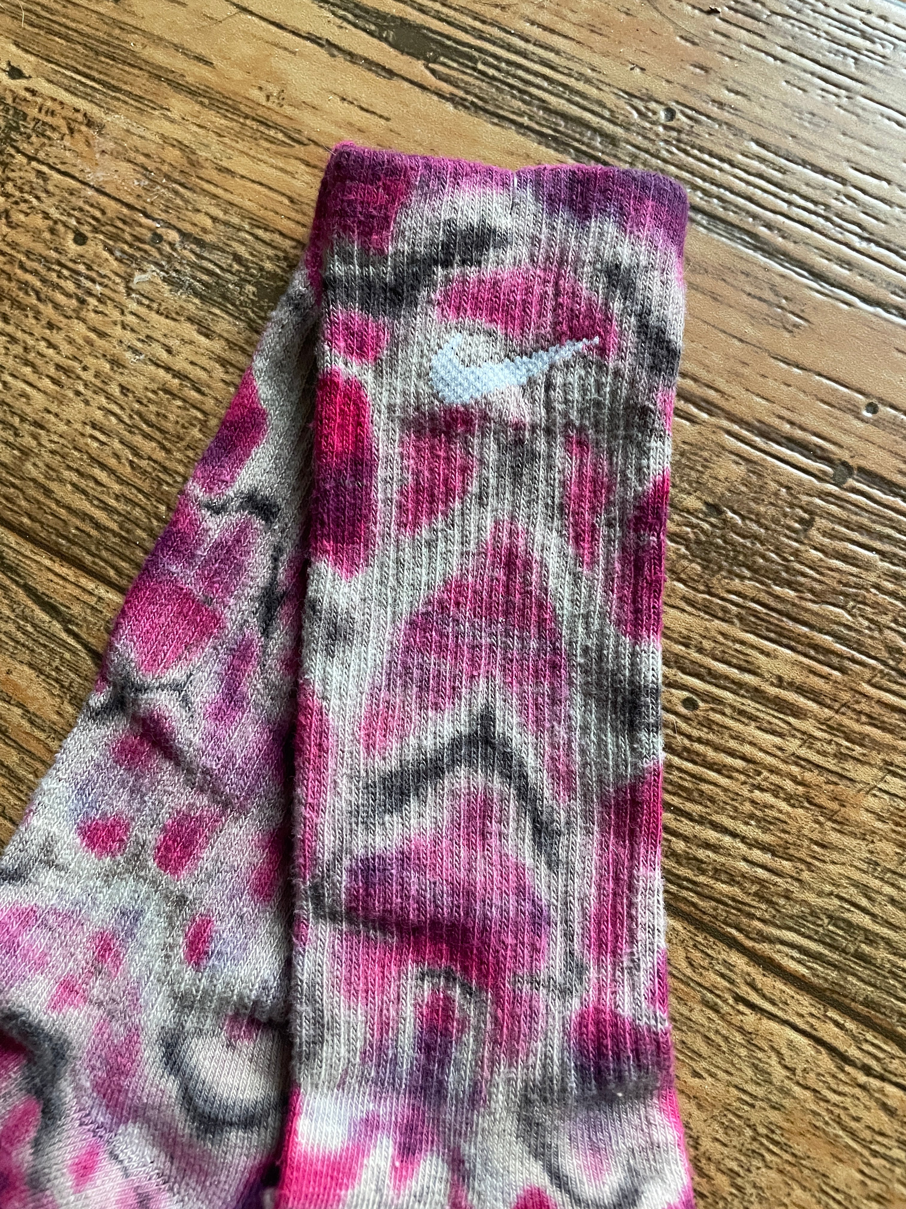 Pink, Purple, and Black Acid Dye Socks | One-of-a-Kind Nike Dri-FIT Everyday Plus Training Socks | Size Medium (Men's 6-8/Women's 6-10)