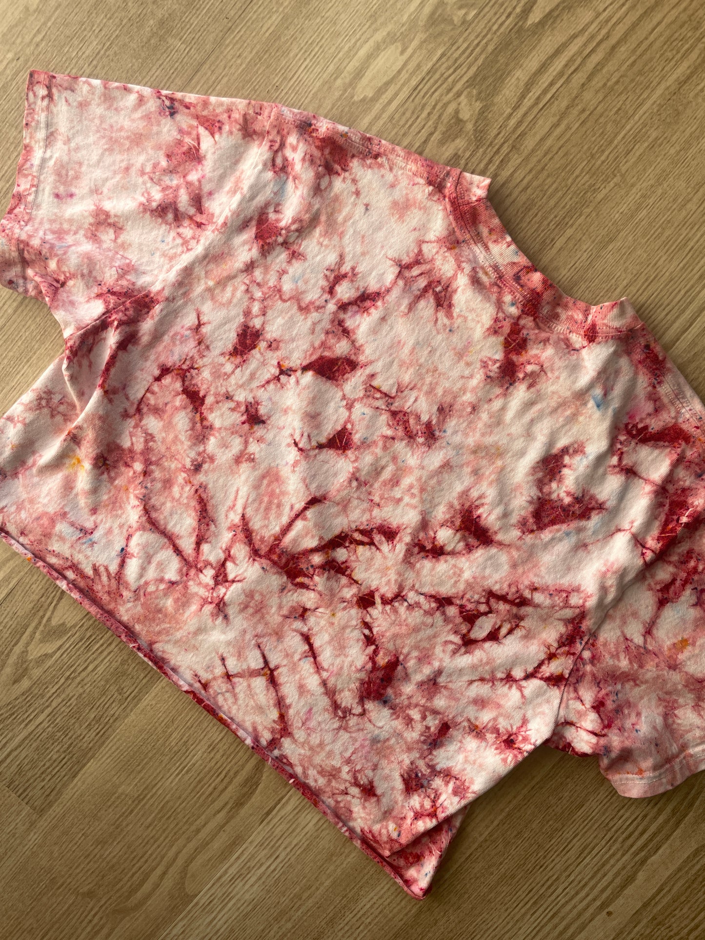 Medium Men’s Los Angeles, California Handmade Tie Dye Cropped T-Shirt | One-of-a-Kind John Galt Pink Funfetti Short Sleeve Crop Top