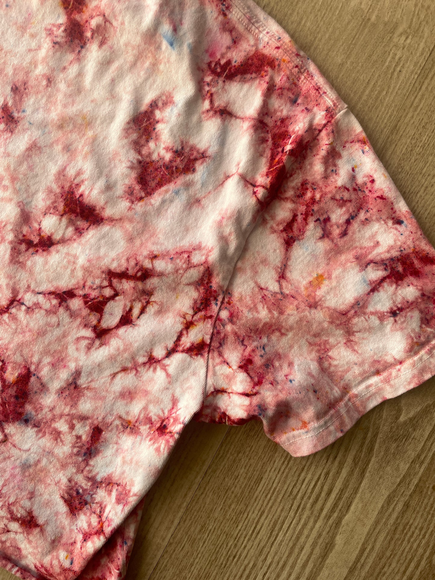 Medium Men’s Los Angeles, California Handmade Tie Dye Cropped T-Shirt | One-of-a-Kind John Galt Pink Funfetti Short Sleeve Crop Top