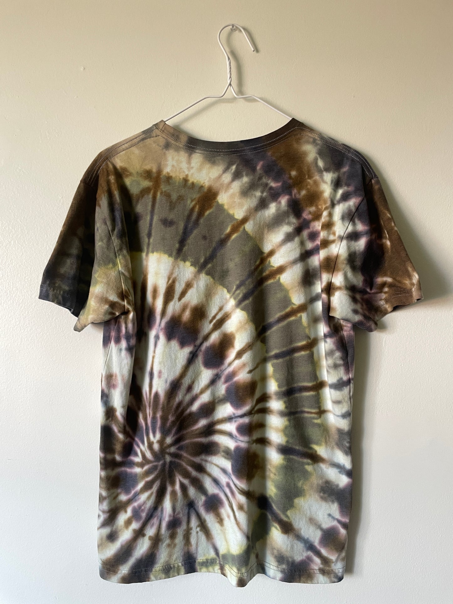 Medium Men’s Fisher Beer Handmade Reverse Tie Dye Short Sleeve T-Shirt | One-Of-a-Kind Upcycled Black and Rainbow Tie Dye Top