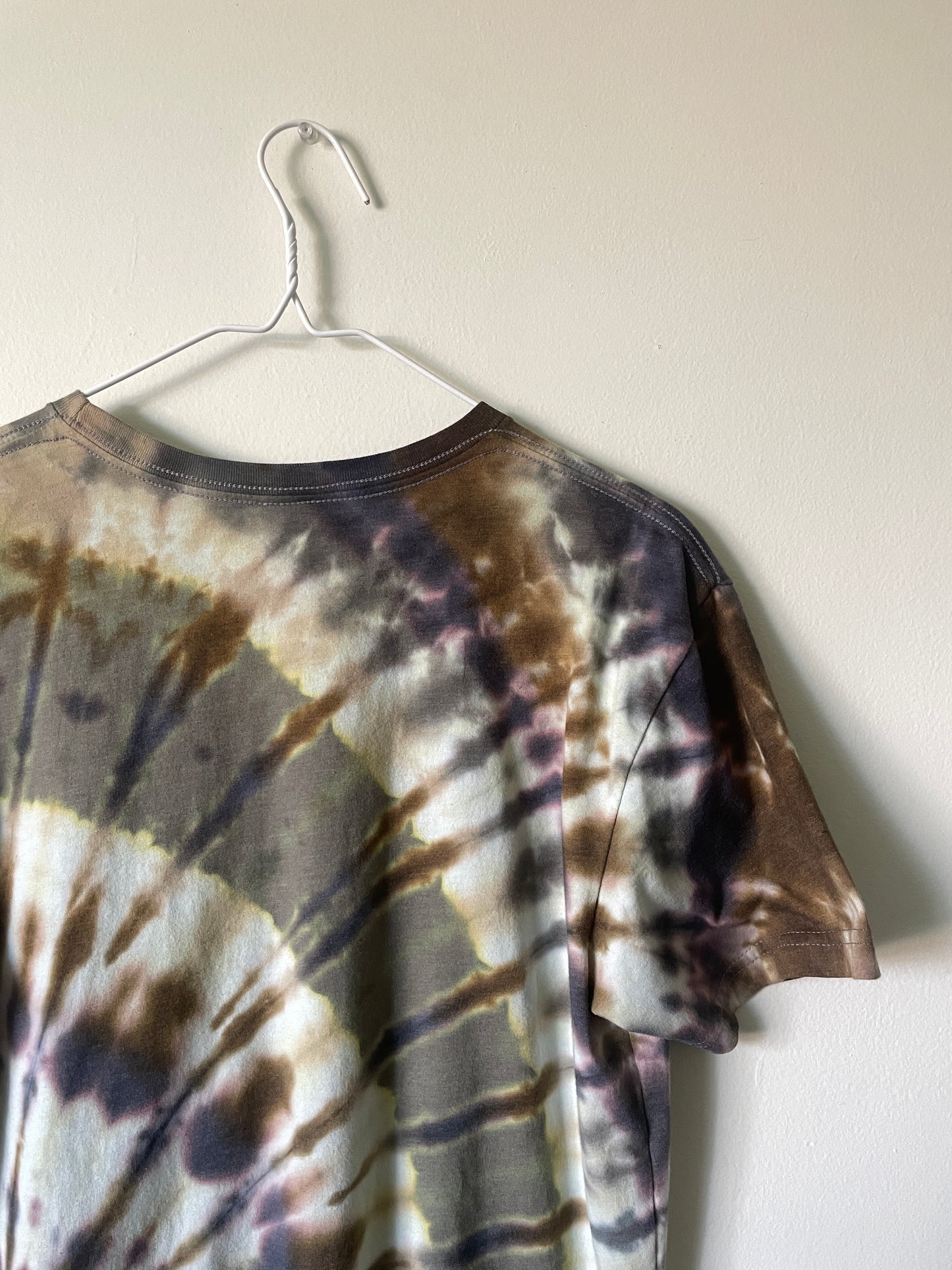 Medium Men’s Fisher Beer Handmade Reverse Tie Dye Short Sleeve T-Shirt | One-Of-a-Kind Upcycled Black and Rainbow Tie Dye Top