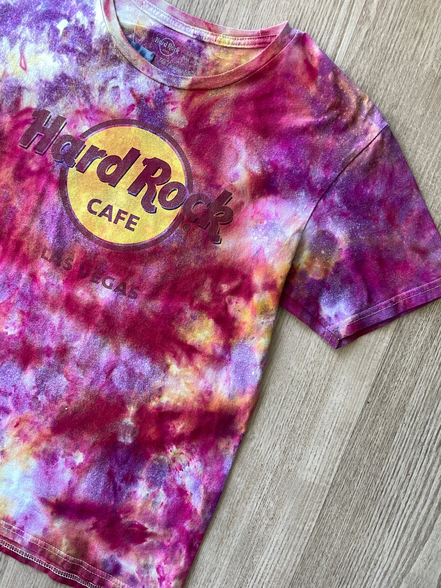 MEDIUM Men’s Hard Rock Las Vegas Galaxy Tie Dye Short Sleeve T-Shirt | One-Of-a-Kind Upcycled Red and Pink Top