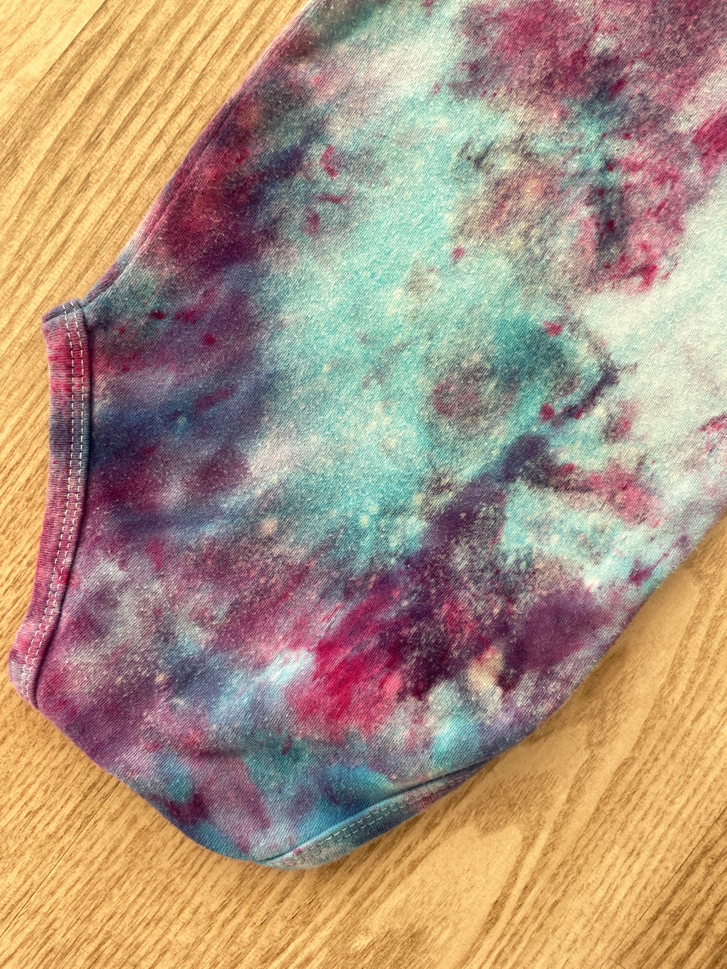 0-3 Months Short Sleeve Baby Onesie | Handmade, Upcycled Tie Dye Cotton Onesie | Galaxy Ice Dyed Blue and Pink Baby Clothing