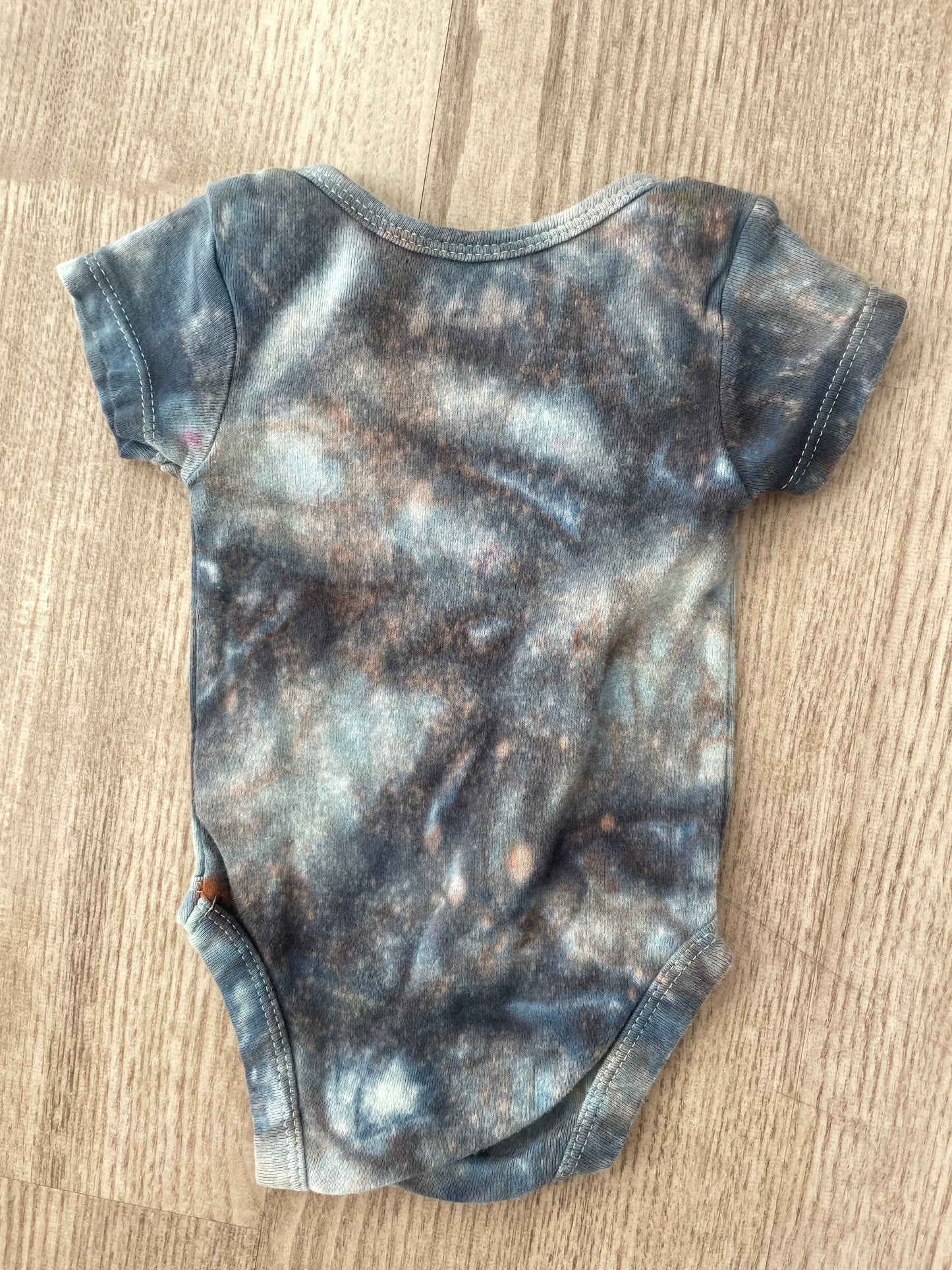 0-3 Months "Adorable" Embroidered Short Sleeve Baby Onesie | Handmade, Upcycled Tie Dye Cotton Onesie | Gray Galaxy Ice Dyed Baby Clothing