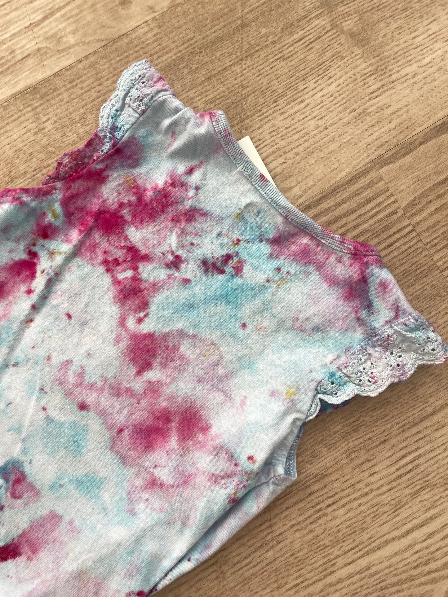 24 Months Just So Cute Short Sleeve Baby Onesie | Handmade, Upcycled Tie Dye Cotton Onesie | Galaxy Ice Dyed Blue and Pink Baby Clothing