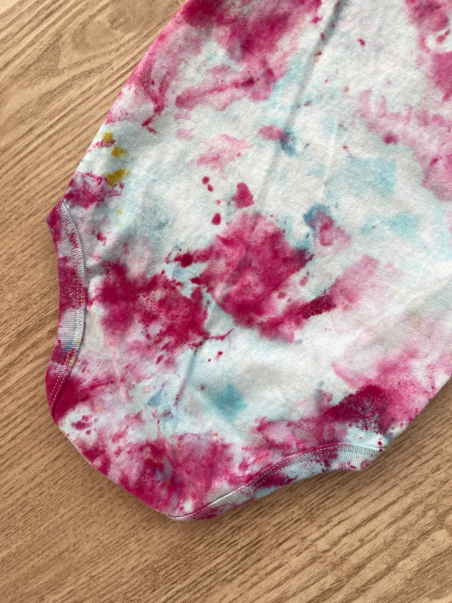 24 Months Just So Cute Short Sleeve Baby Onesie | Handmade, Upcycled Tie Dye Cotton Onesie | Galaxy Ice Dyed Blue and Pink Baby Clothing