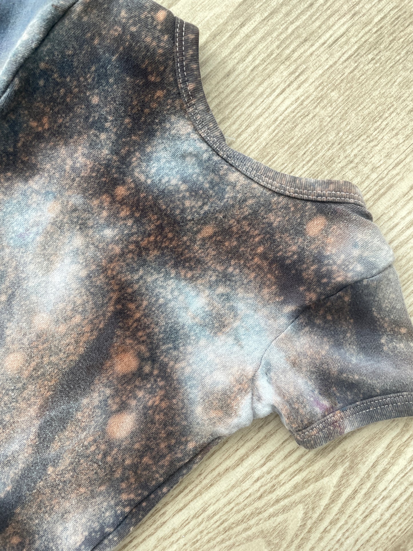 6-9 Months Climbing Shoe Short Sleeve Baby Onesie | Handmade, Upcycled Tie Dye Cotton Onesie | Galaxy Ice Dyed Gray and White Baby Clothing