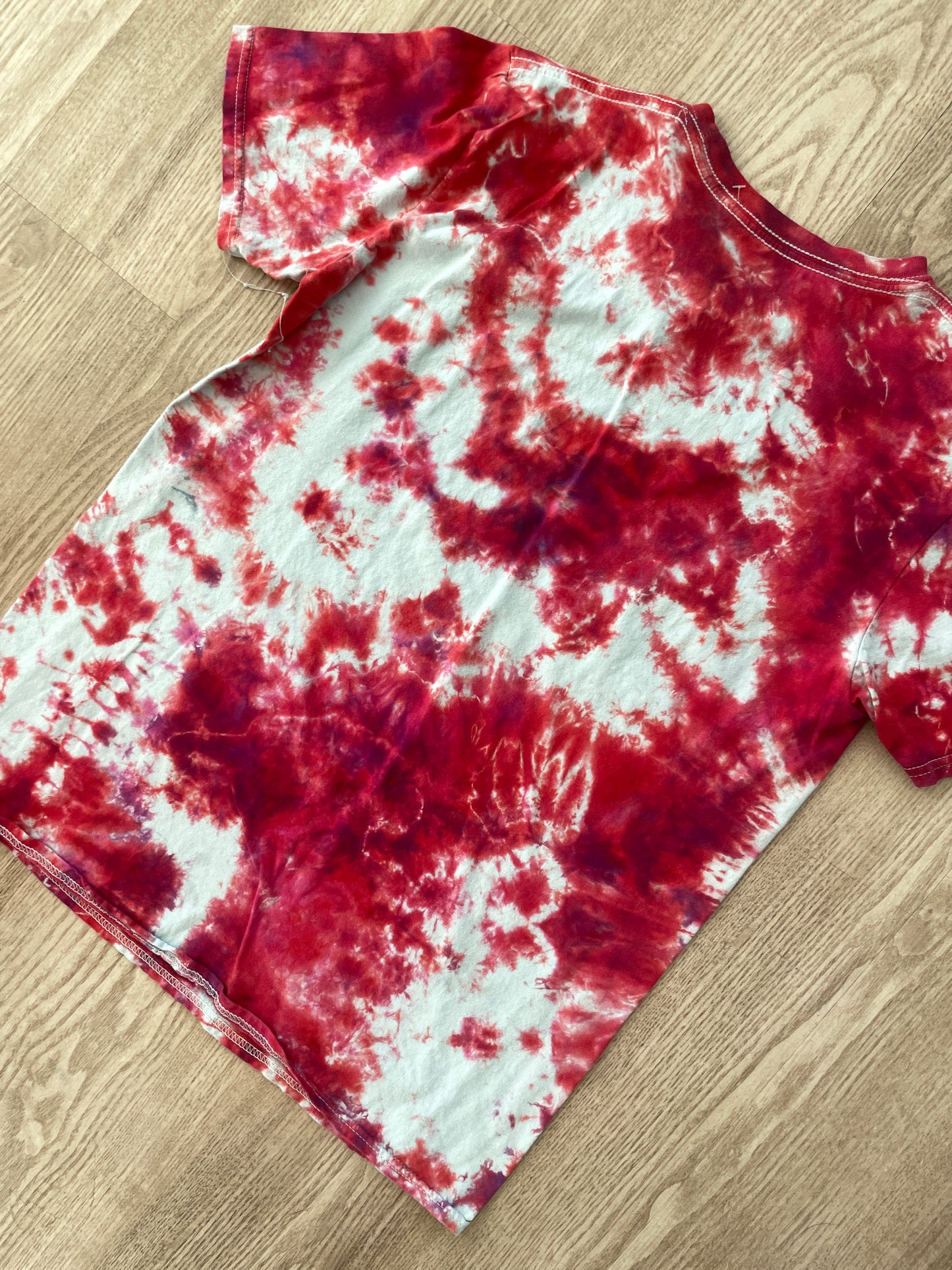 SMALL Men's Tupac Shakur Handmade Tie Dye Short Sleeve T-Shirt | One-Of-a-Kind Upcycled Red and White Crumpled and Dyed Top
