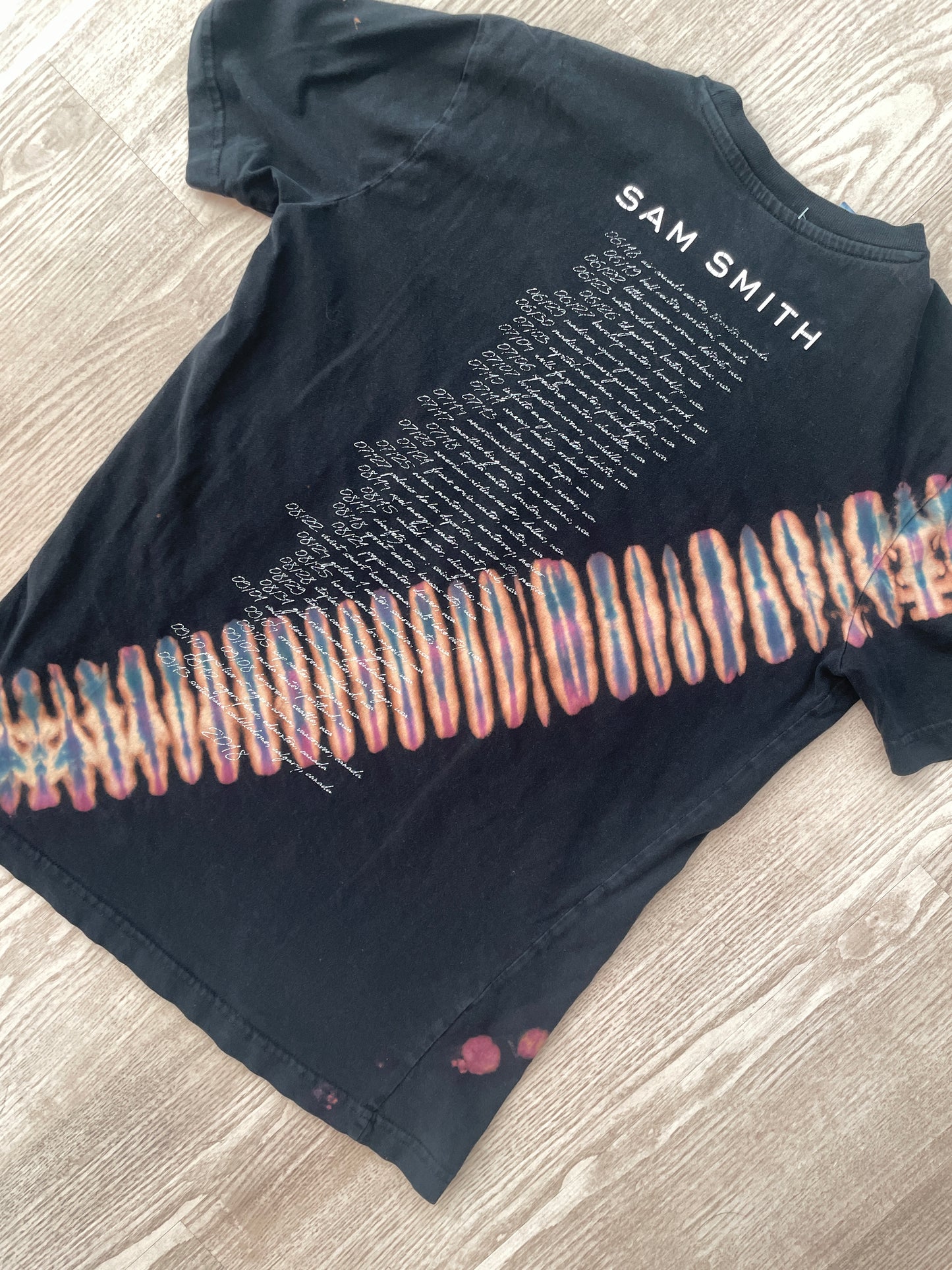SMALL Men's Sam Smith Handmade Reverse Tie Dye Short Sleeve T-Shirt | One-Of-a-Kind Upcycled Black, Blue, and Purple Pleated Top