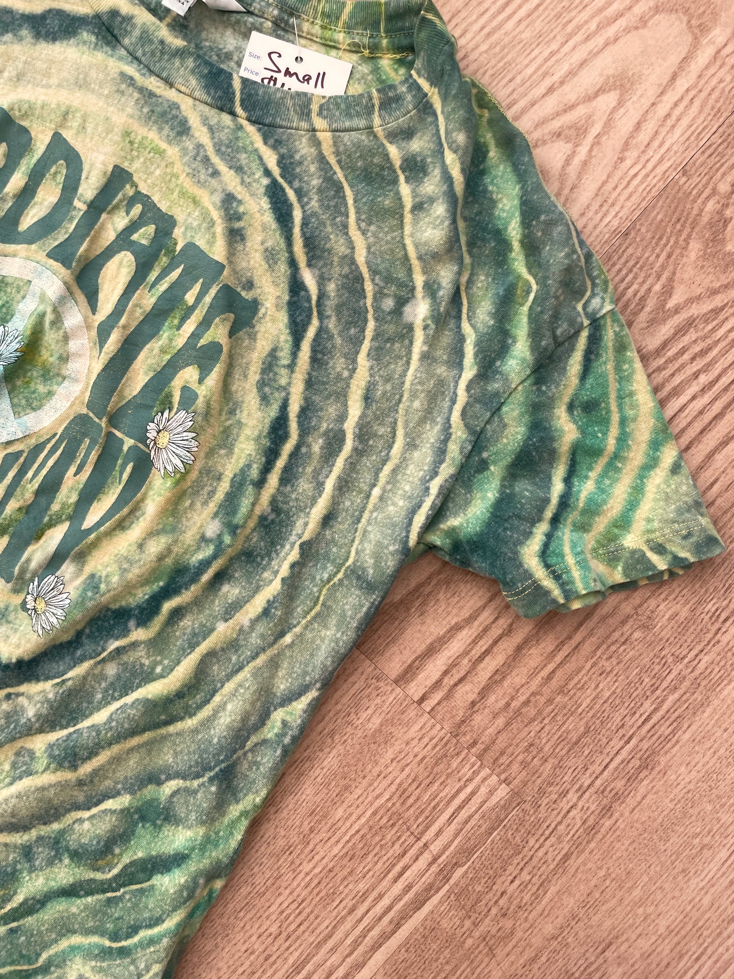 SMALL Women's Radiate Positivity Handmade Tie Dye Short Sleeve T-Shirt | One-Of-a-Kind Upcycled Yellow and Green Geode Top