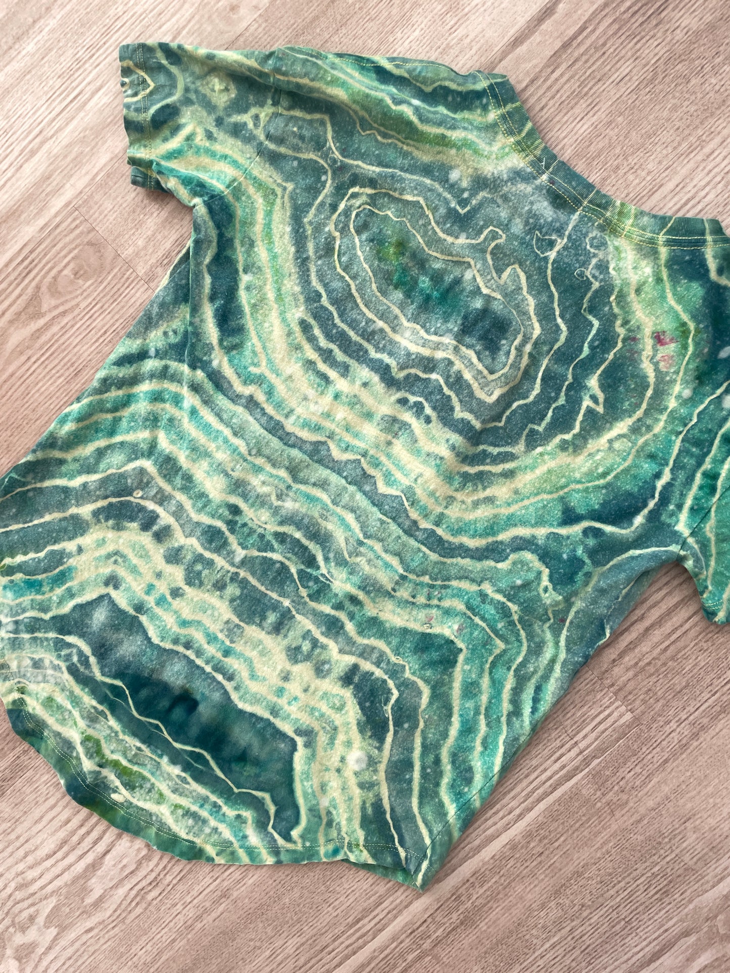 SMALL Women's Radiate Positivity Handmade Tie Dye Short Sleeve T-Shirt | One-Of-a-Kind Upcycled Yellow and Green Geode Top