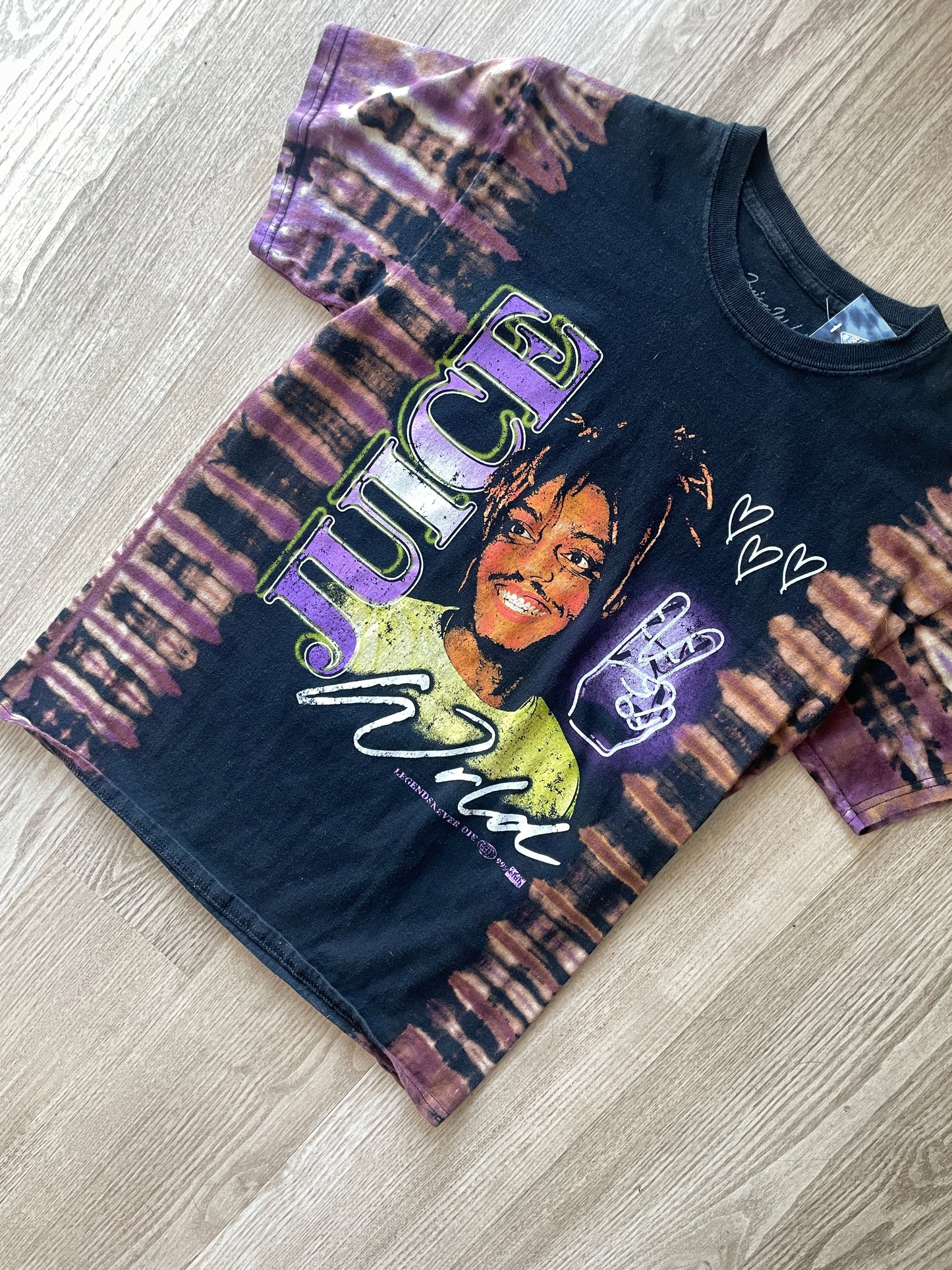 MEDIUM Men’s Juice World Handmade Reverse Tie Dye Short Sleeve T-Shirt | One-Of-a-Kind Upcycled Black and Purple Pleated Acid Dye Top