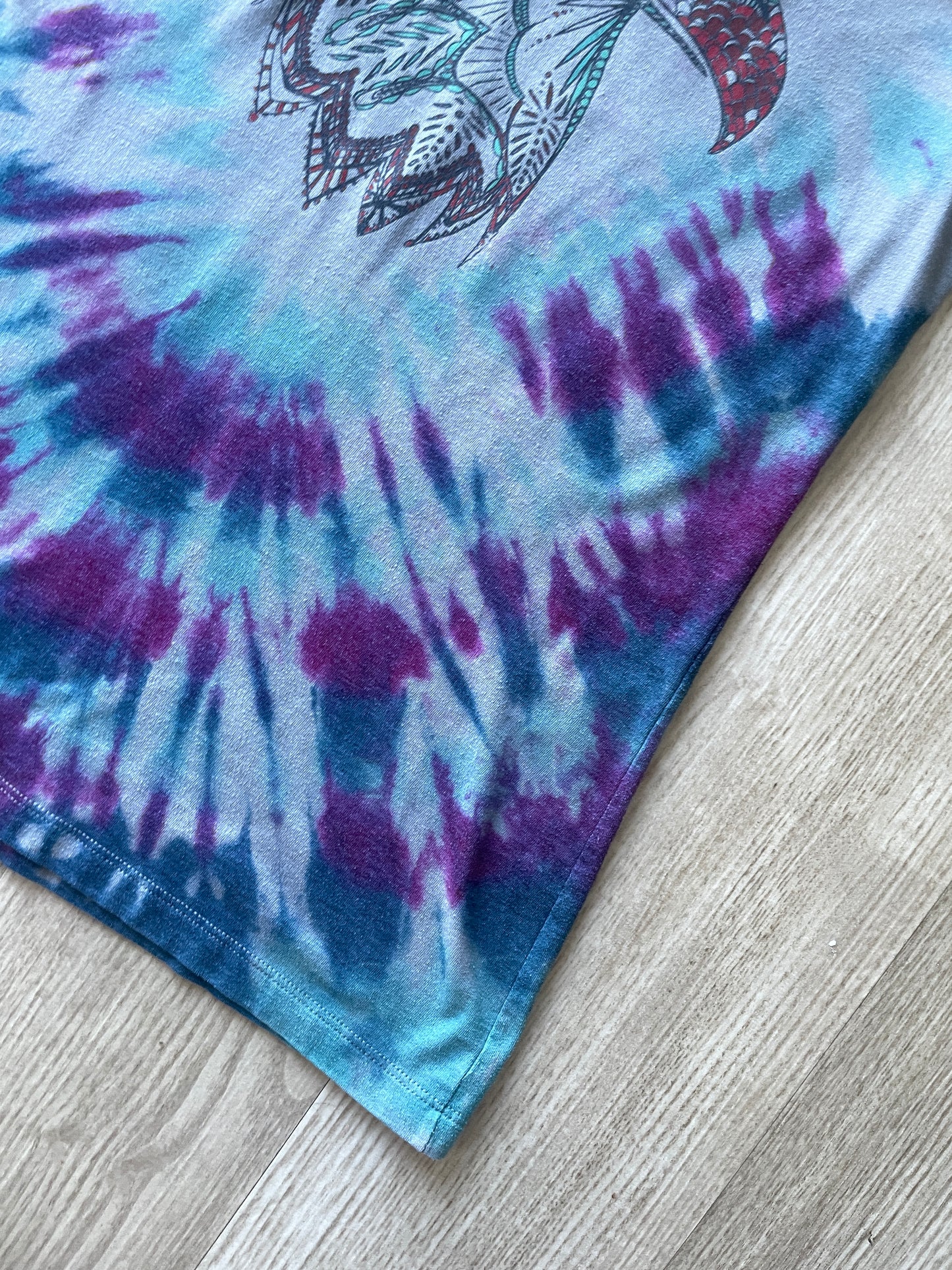 MEDIUM Women's Patagonia Eagle Handmade Tie Dye Short Sleeve V-Neck T-Shirt | One-Of-a-Kind Upcycled Blue and Green Top