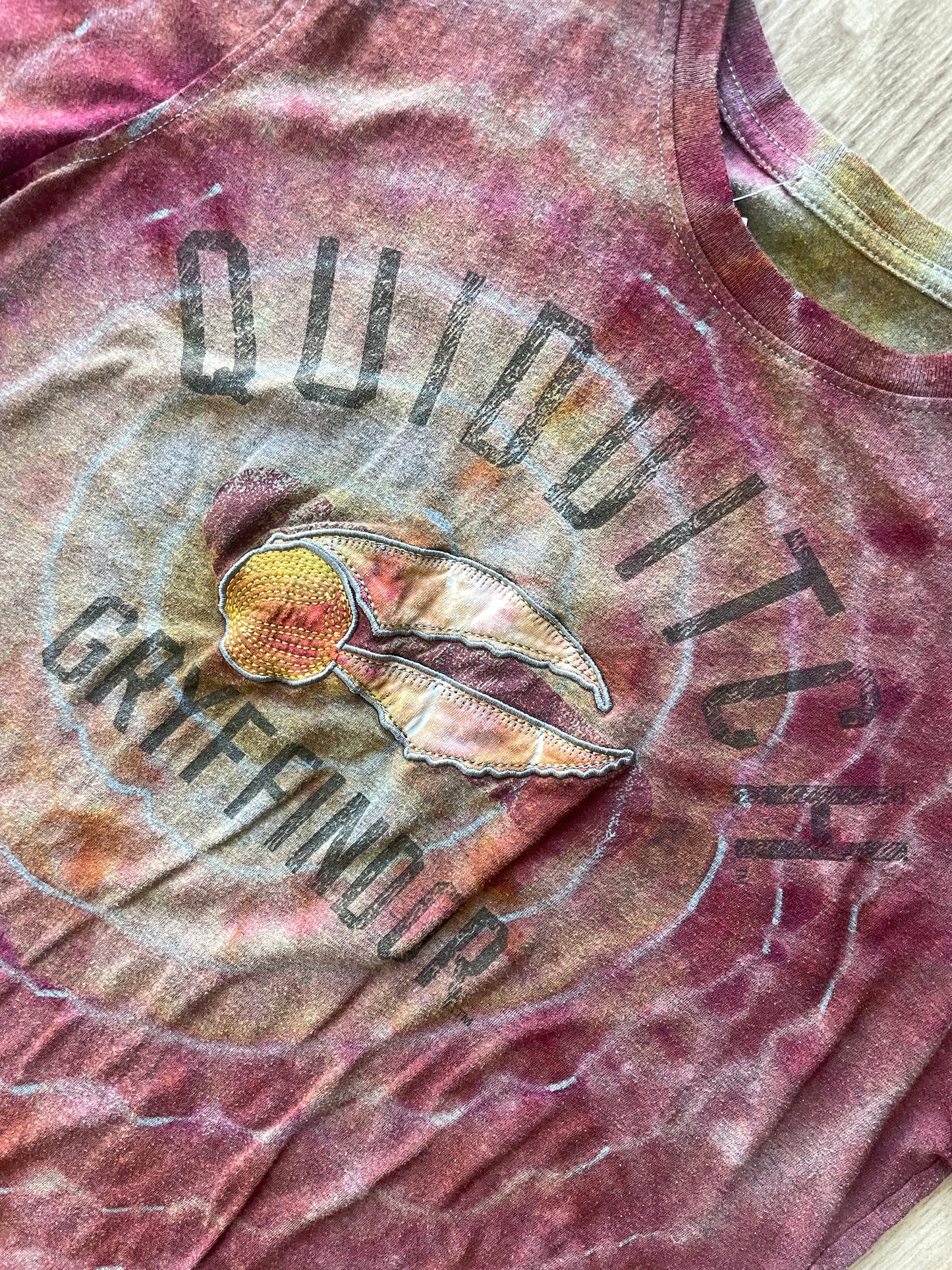 MEDIUM Men’s Harry Potter Gryffindor Quidditch Handmade Tie Dye Short Sleeve T-Shirt | One-Of-a-Kind Upcycled Red and Yellow Geode Top