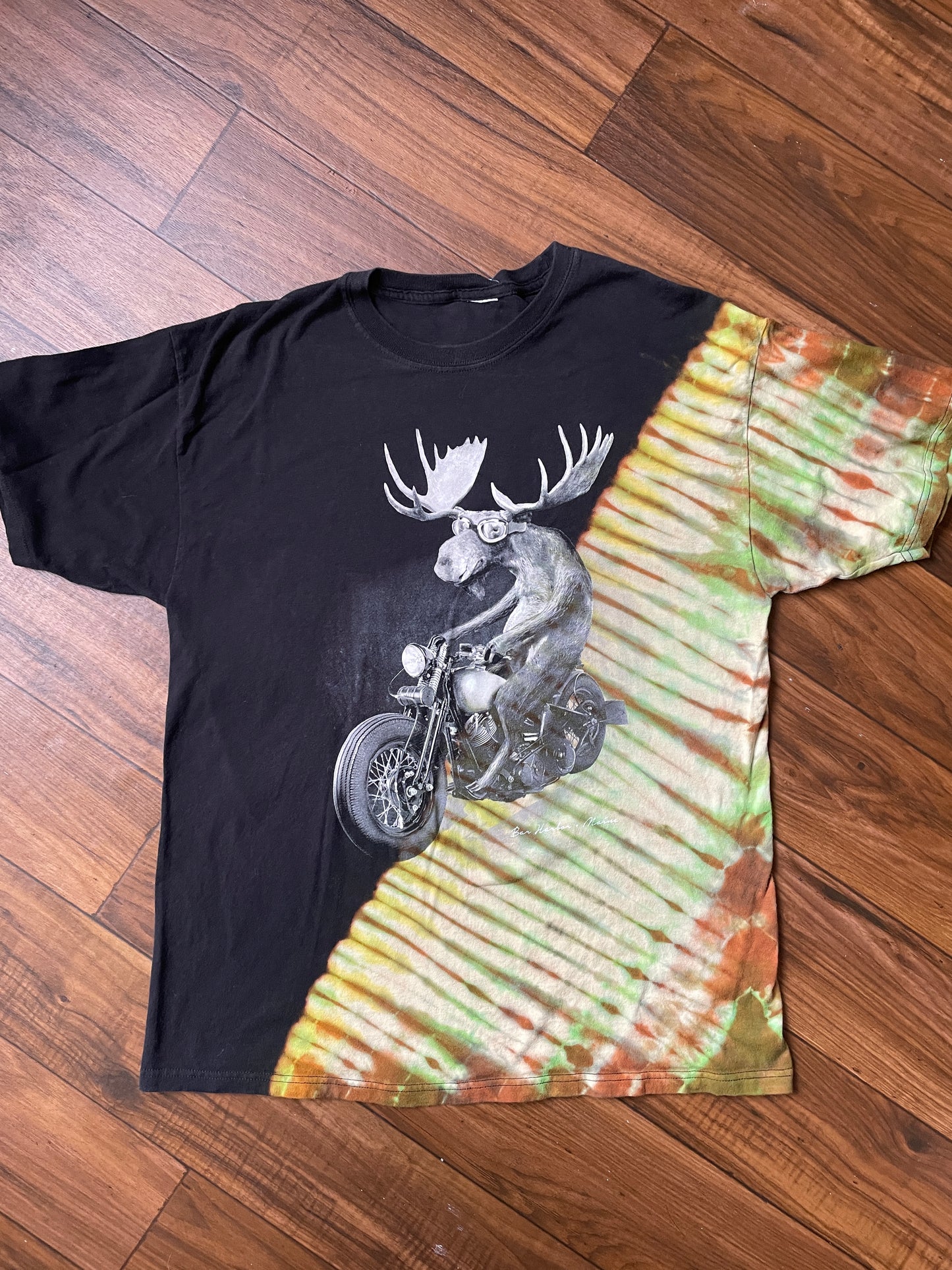 Men's Large Motorcycle Moose Reverse Tie Dye Short Sleeve T-Shirt