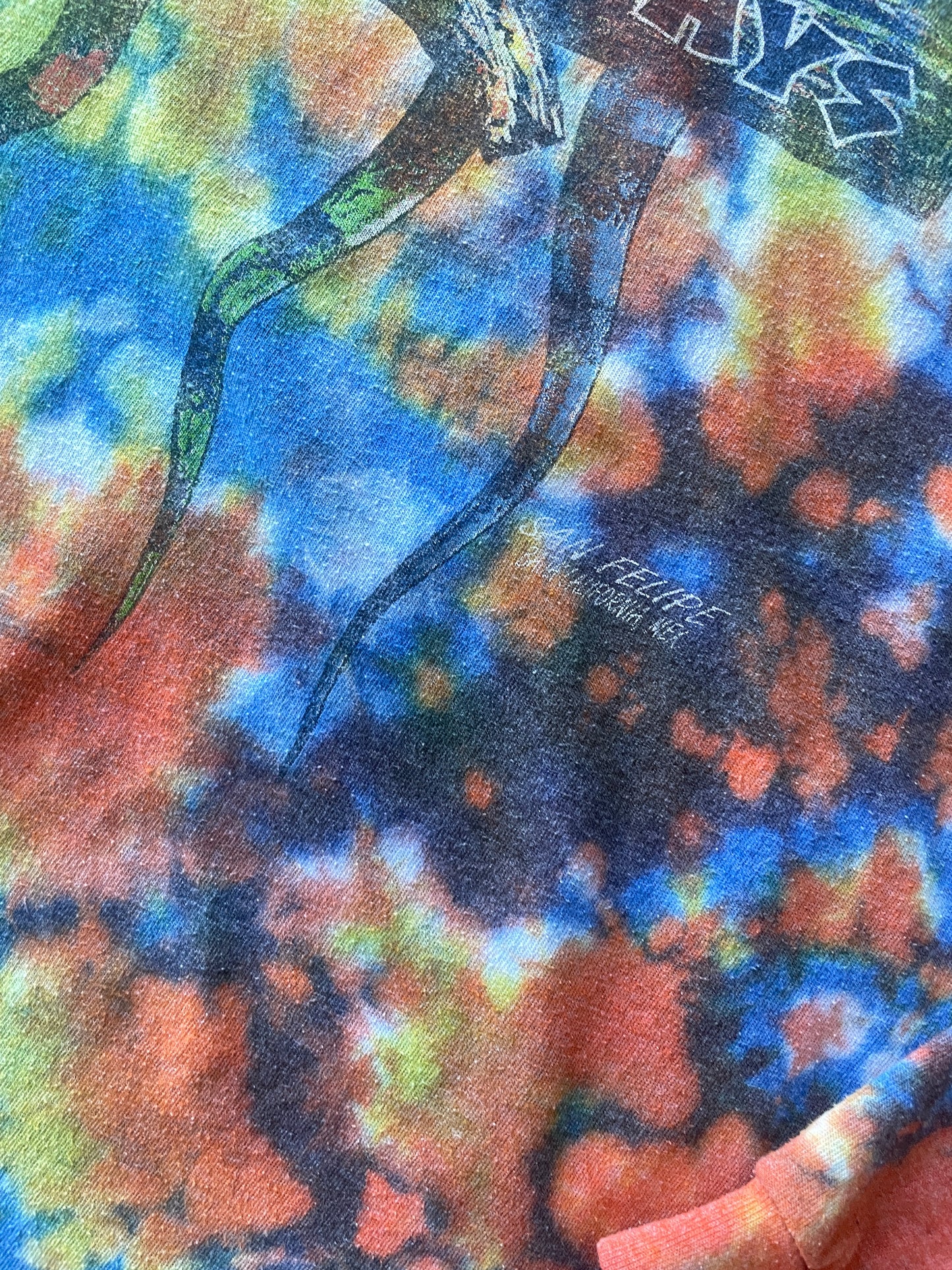 2XL Men's No Bad Days Lizard San Felipe MX Handmade Reverse Tie Dye Long Sleeve Sleeve T-Shirt | One-Of-a-Kind Upcycled Orange and Green Top