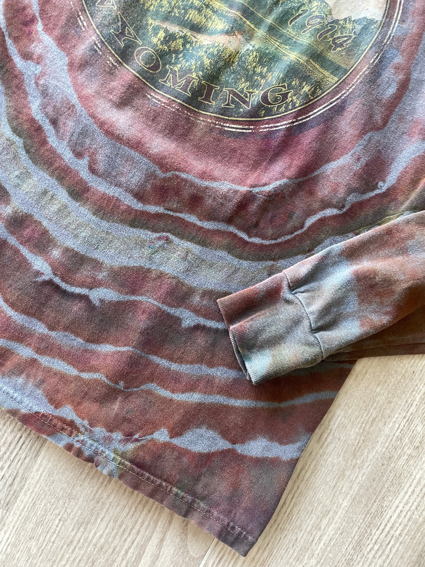 SMALL Men's Jackson Hole, WY Handmade Tie Dye Long Sleeve Sleeve T-Shirt | One-Of-a-Kind Upcycled Gray, Brown, and Orange Earthy Geode Top