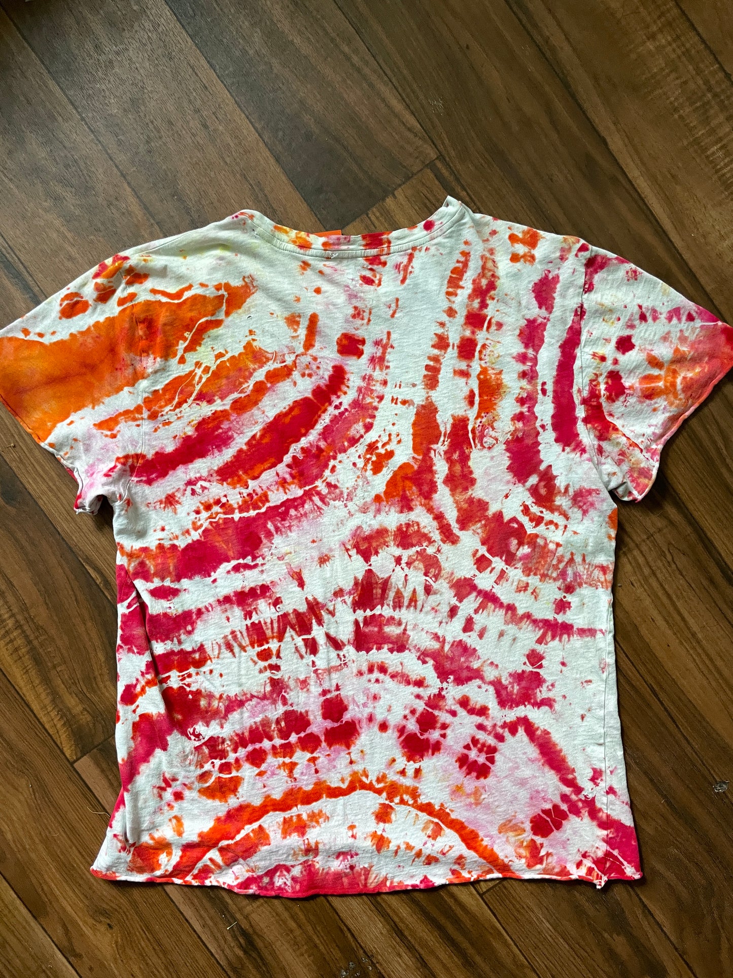 Medium Unisex RUSH Starman Logo Handmade Tie Dye Short Sleeve T-Shirt | One-Of-a-Kind Upcycled Red and White Geode Tie Dye Top